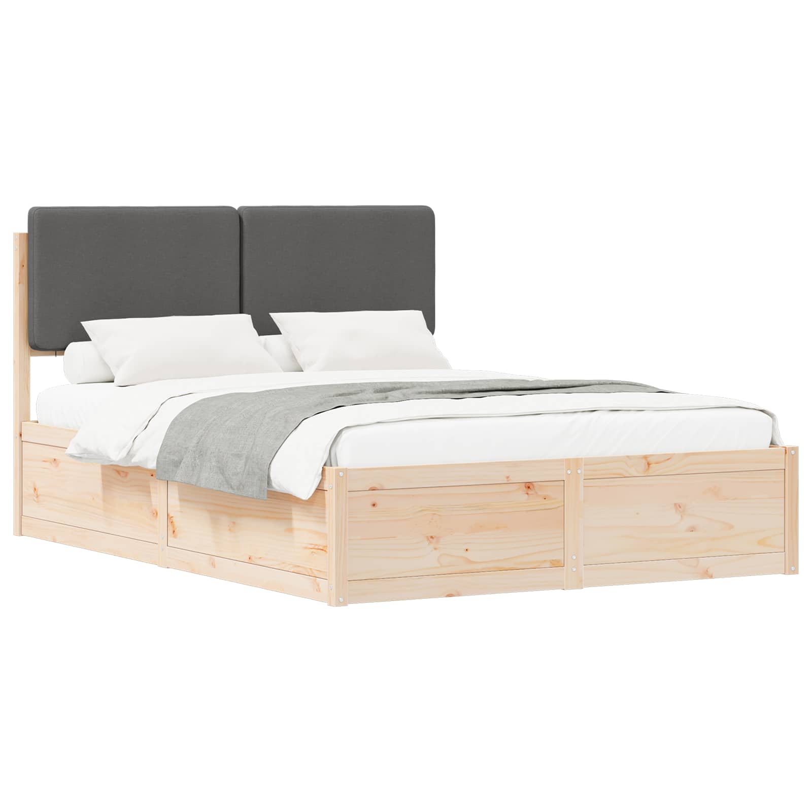 Bed Frame with Upholstered Headboard Dark Grey 135 x 190 cm