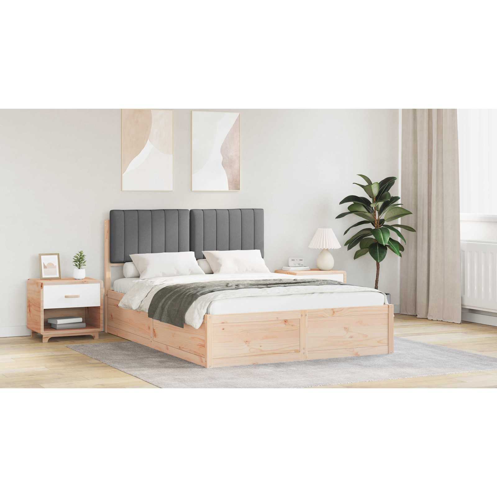 Bed Frame with Upholstered Headboard Dark Grey 135 x 190 cm