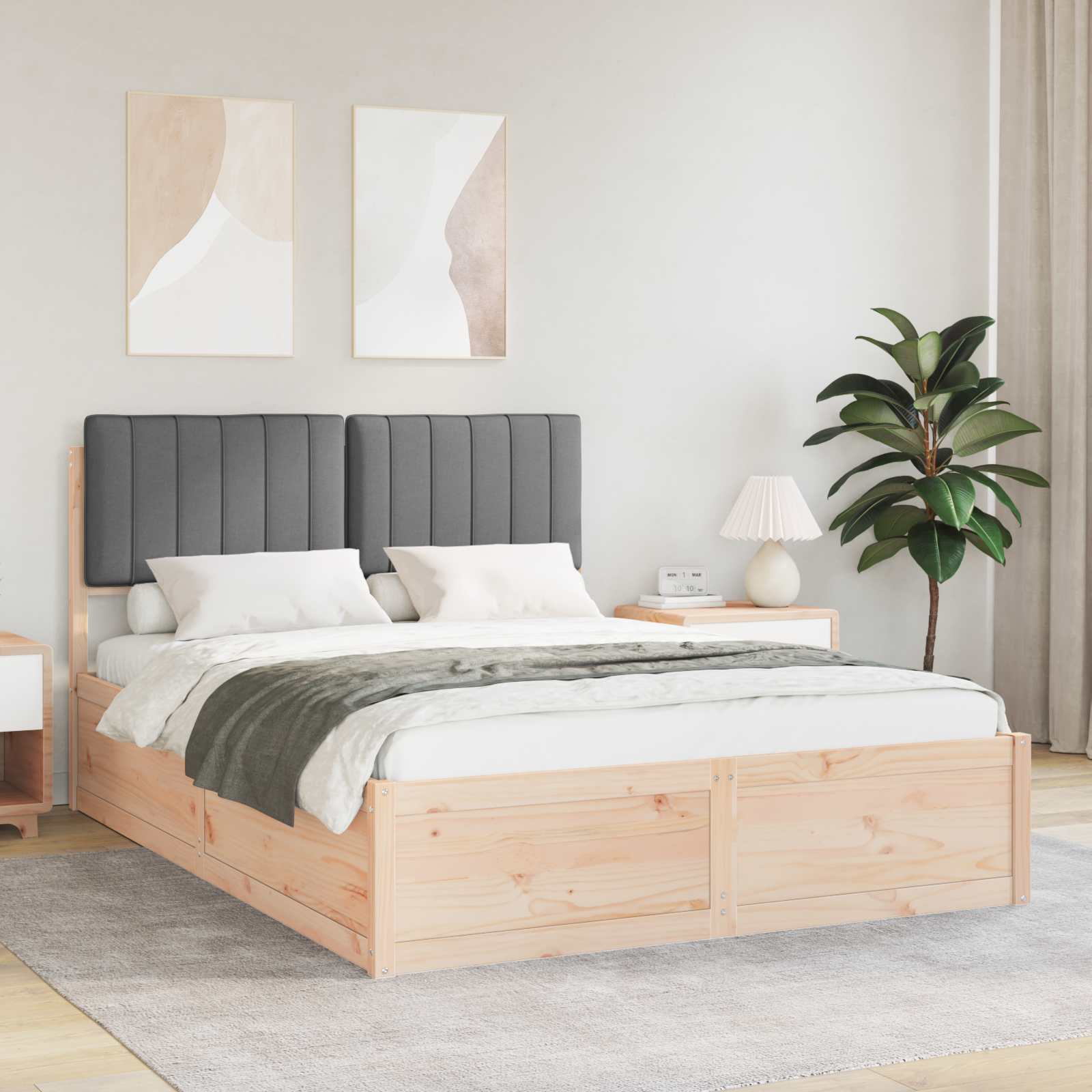 Bed Frame with Upholstered Headboard Dark Grey 135 x 190 cm