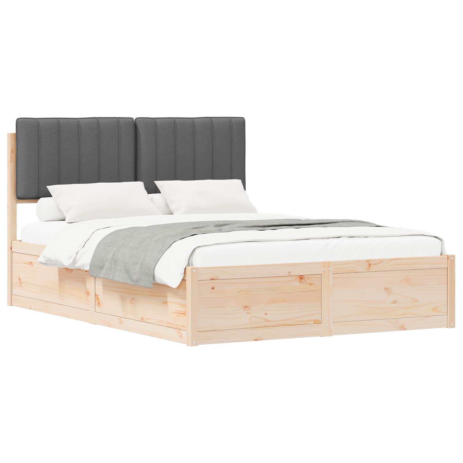 Bed Frame with Upholstered Headboard Dark Grey 135 x 190 cm