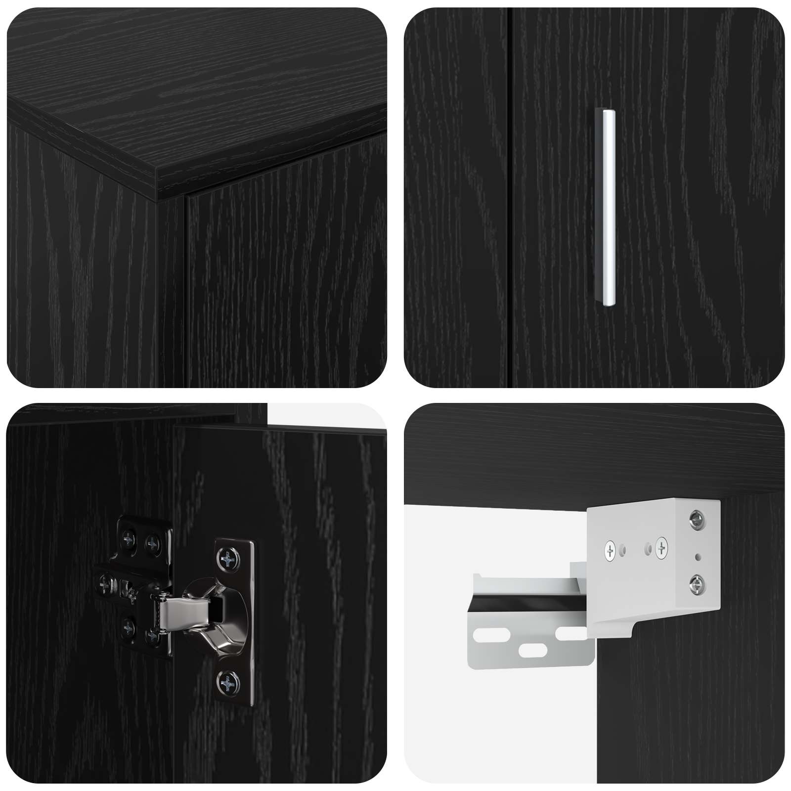 TV Cabinet Set Black Oak Engineered wood