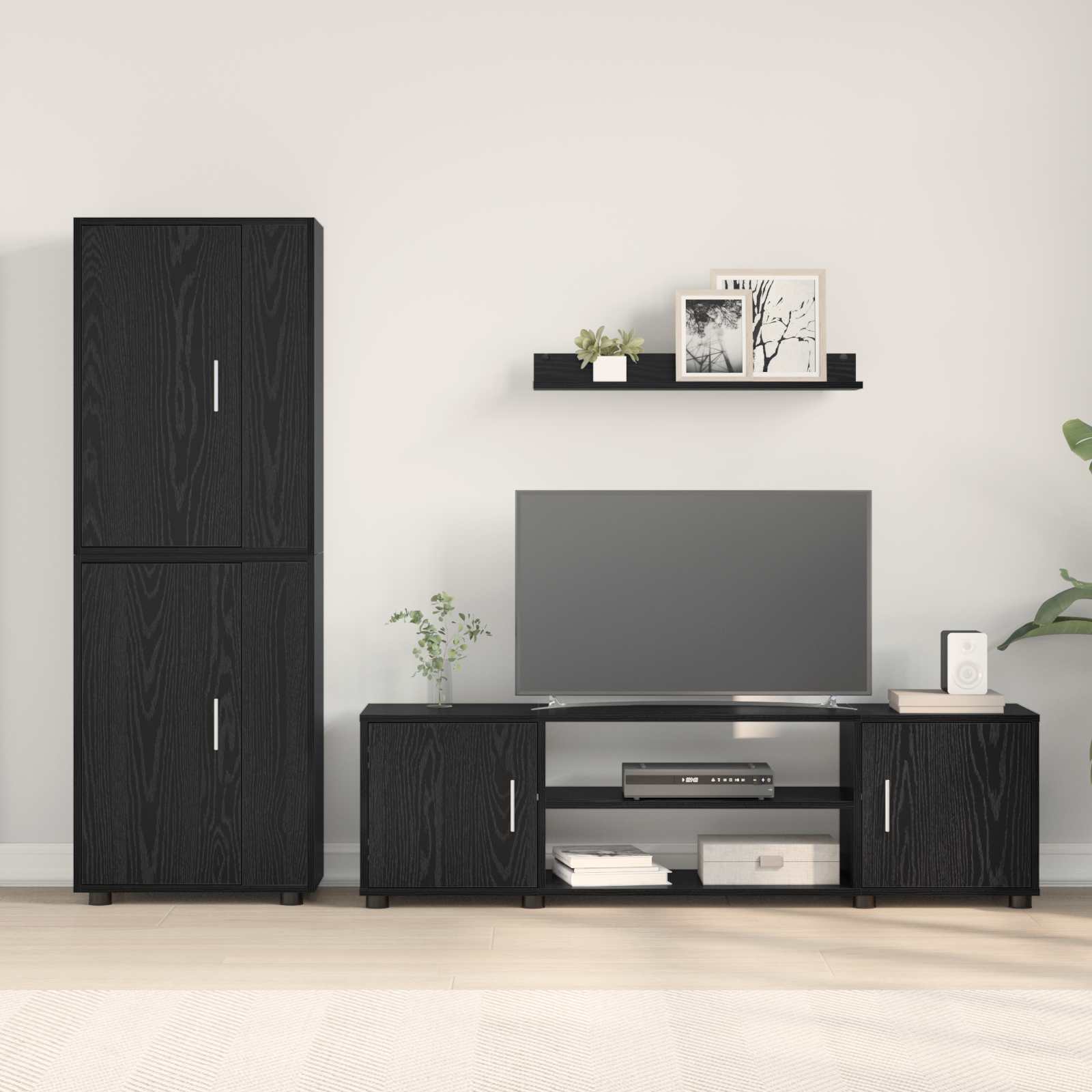 TV Cabinet Set Black Oak Engineered wood