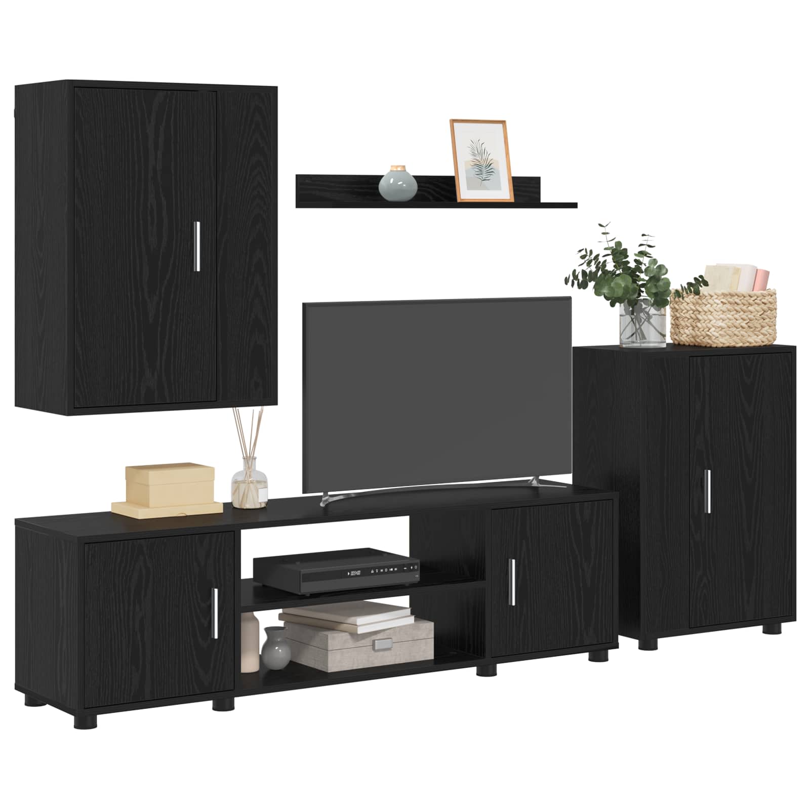 TV Cabinet Set Black Oak Engineered wood