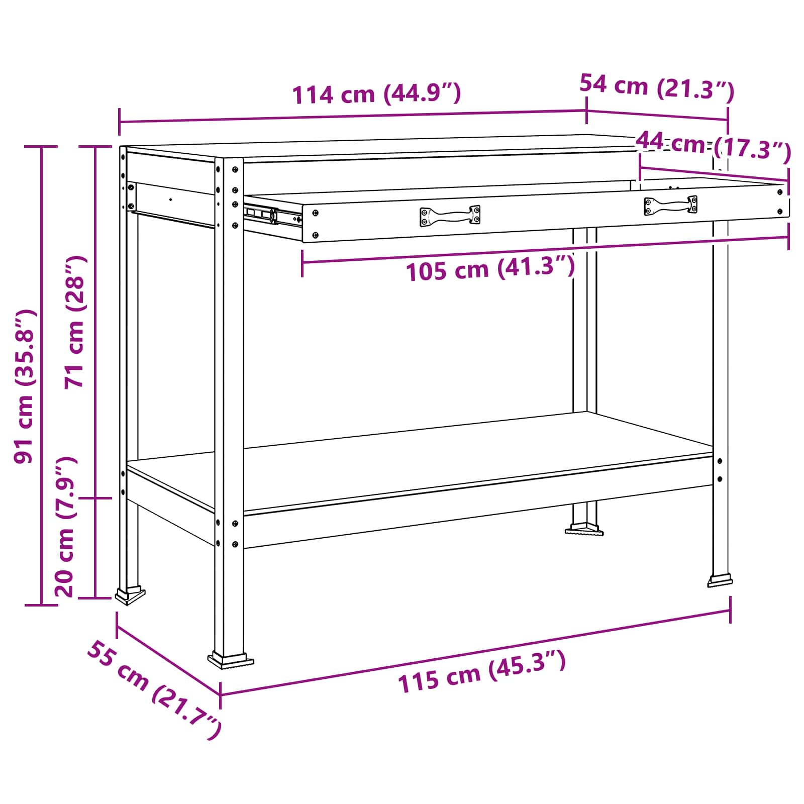 Workbench Black 114 x 54 x 91 cm Engineered Wood and Metal
