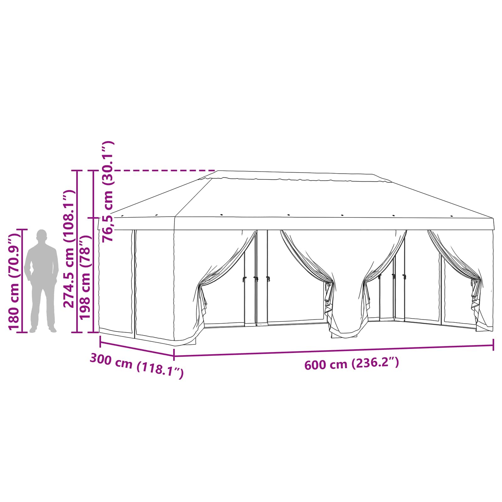 Gazebo Cover with Sidewalls Cream 600.5 x 300.5 cm Polyester