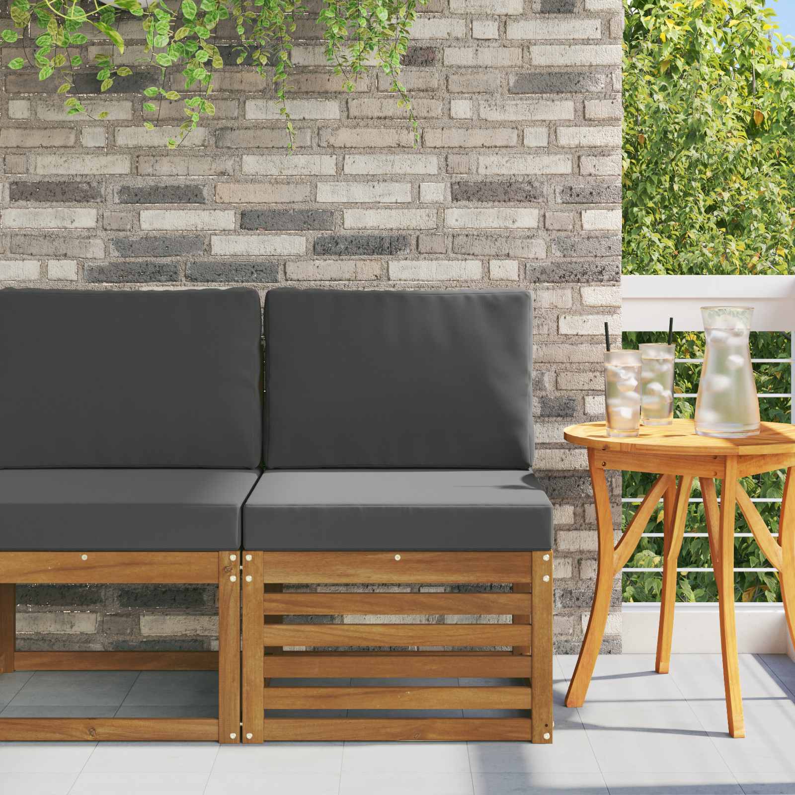 Outdoor Middle Sofa Solid Acacia Wood Natural