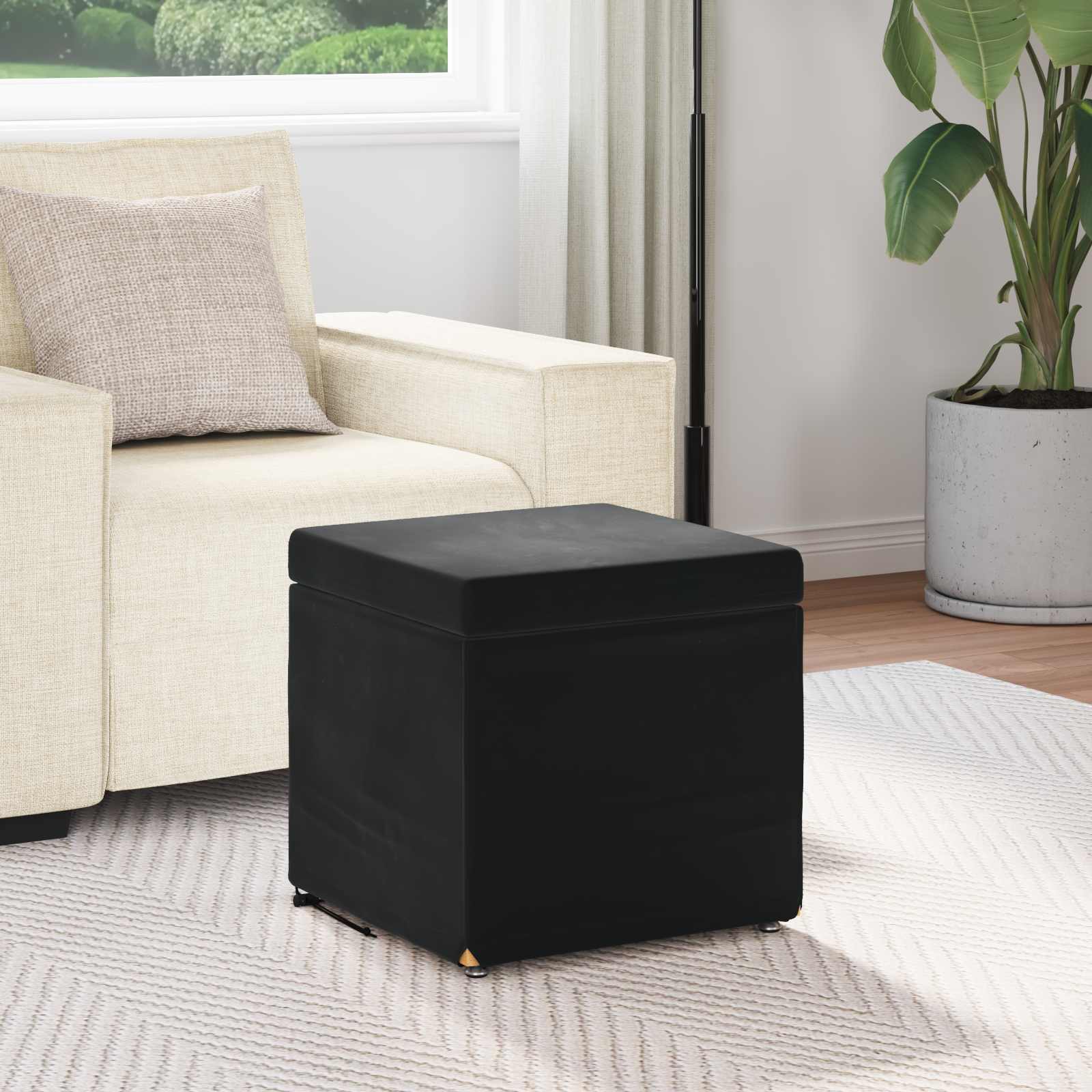 Stool Black 41 x 41 x 40 cm Velvet and Engineered Wood