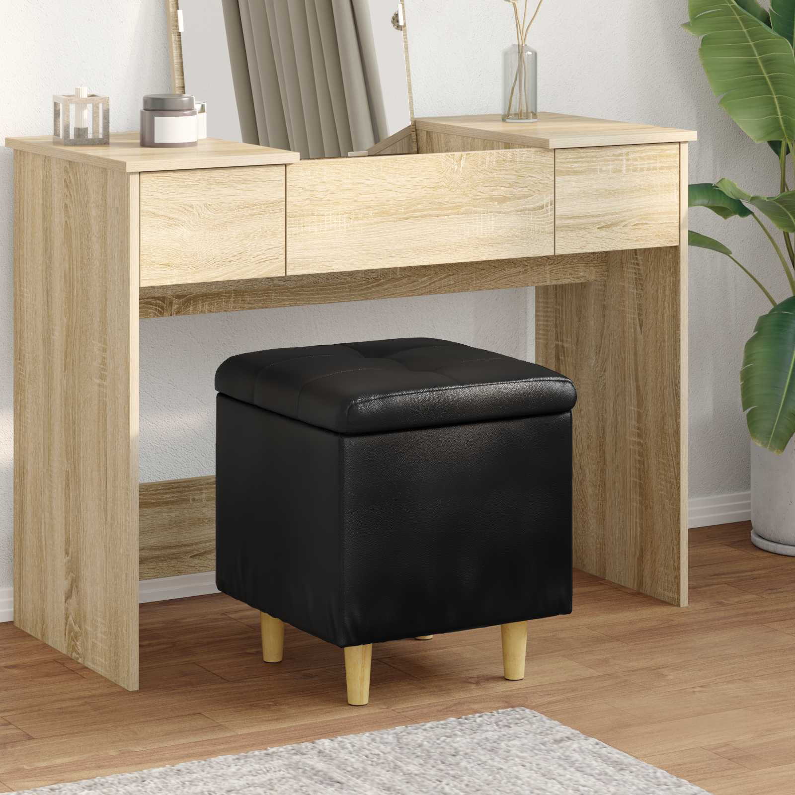 Storage Ottoman with Cushion Black 40 x 40 x 45 cm Faux leather