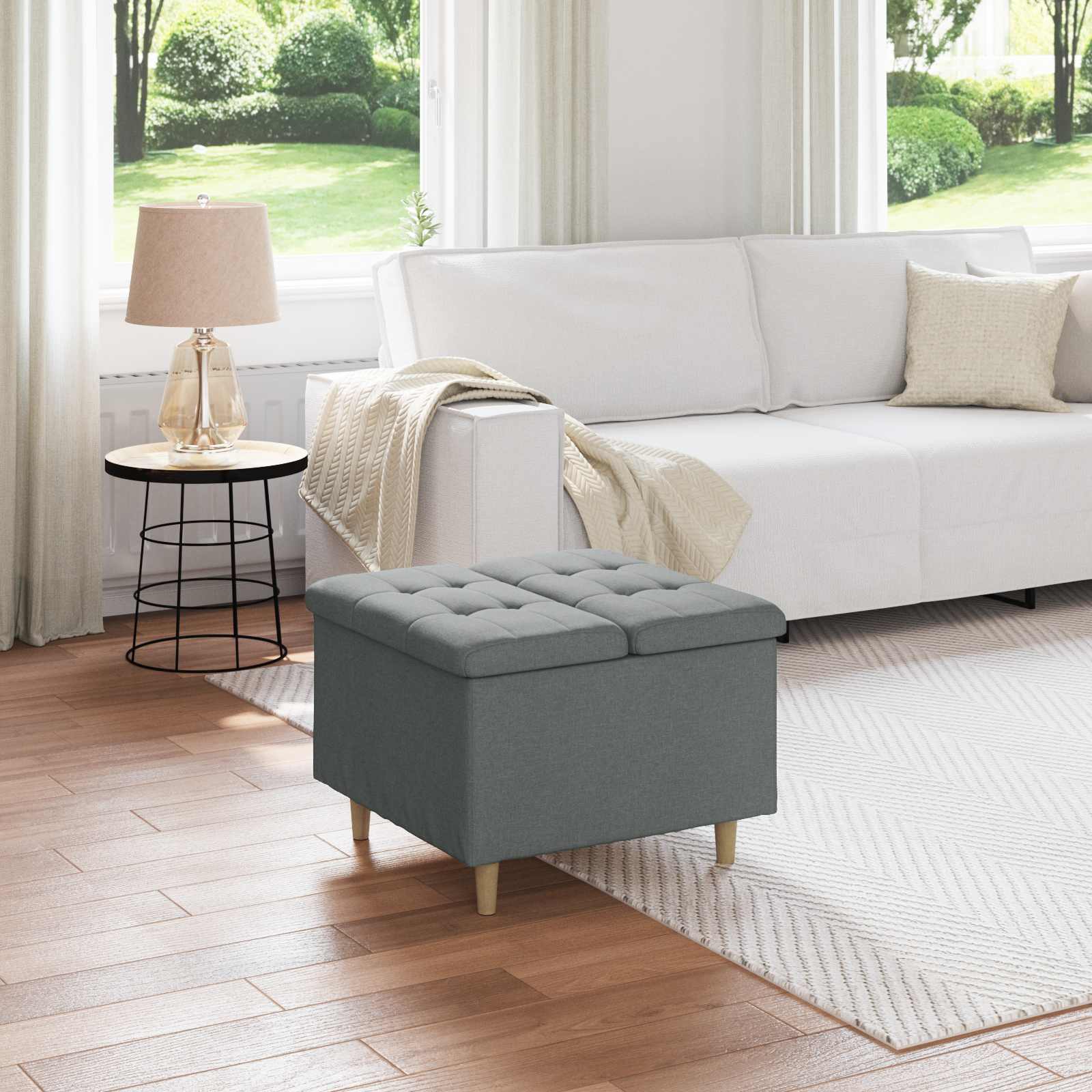 Storage Ottoman with Cushion Dark Grey 60 x 60 x 45 cm Fabric