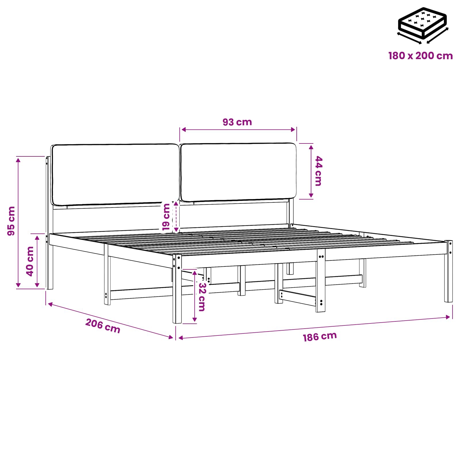 Bed Frame with Upholstered Headboard Natural and Dark Grey