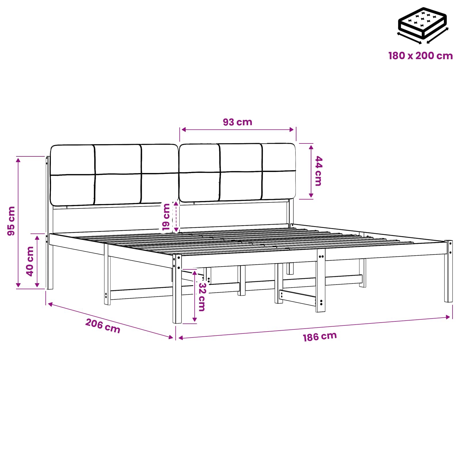 Bed Frame with Upholstered Headboard Natural and Dark Grey