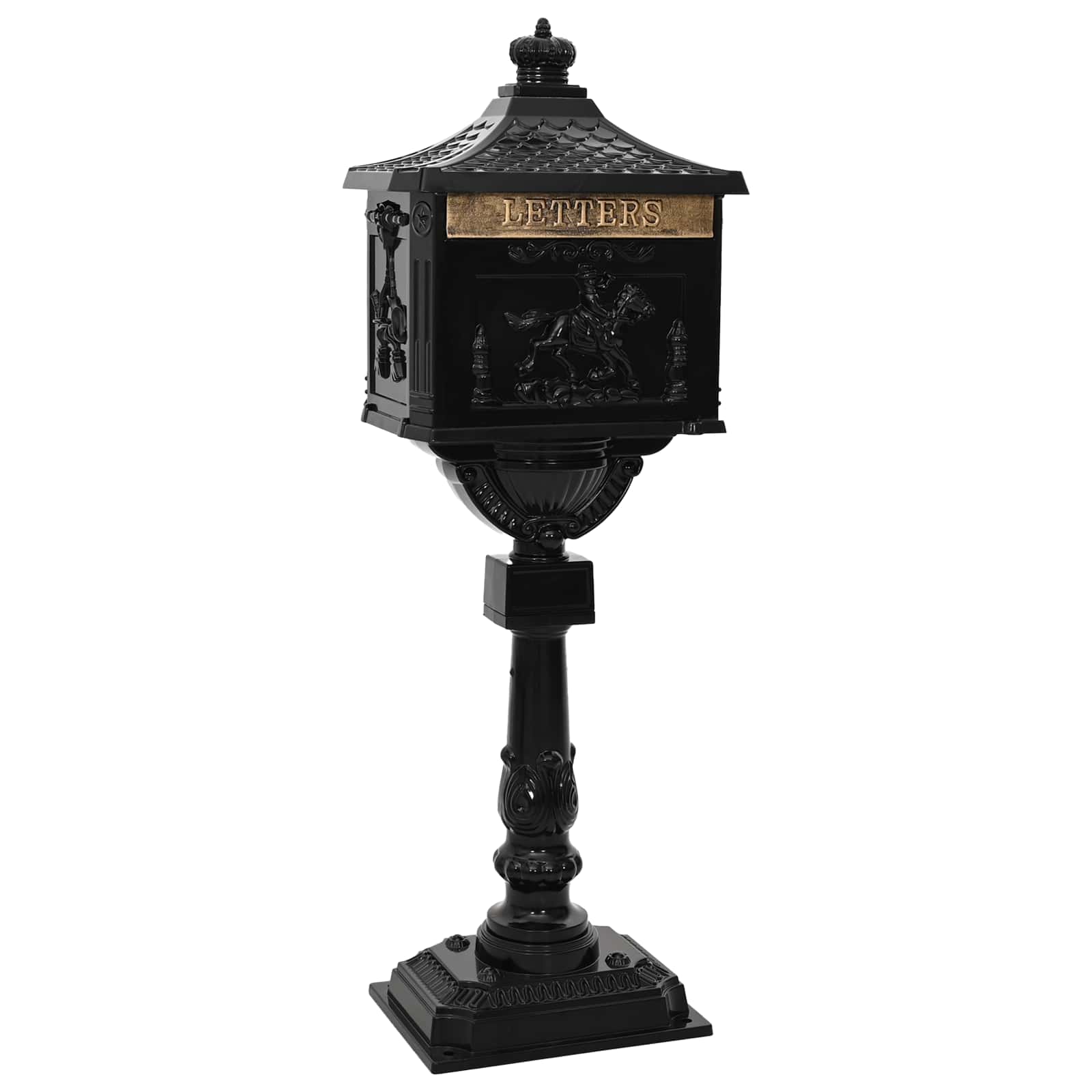 Standing Mailbox Black 42.5 x 29.5 x 117 cm Cast Aluminum