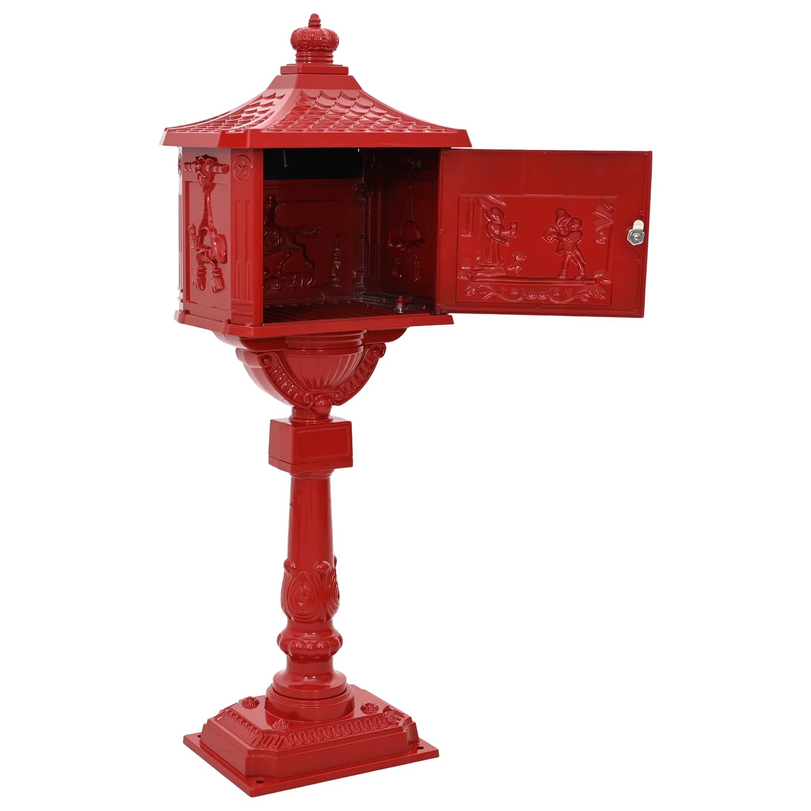 Standing Mailbox Red 42.5 x 29.5 x 117 cm Cast Aluminum