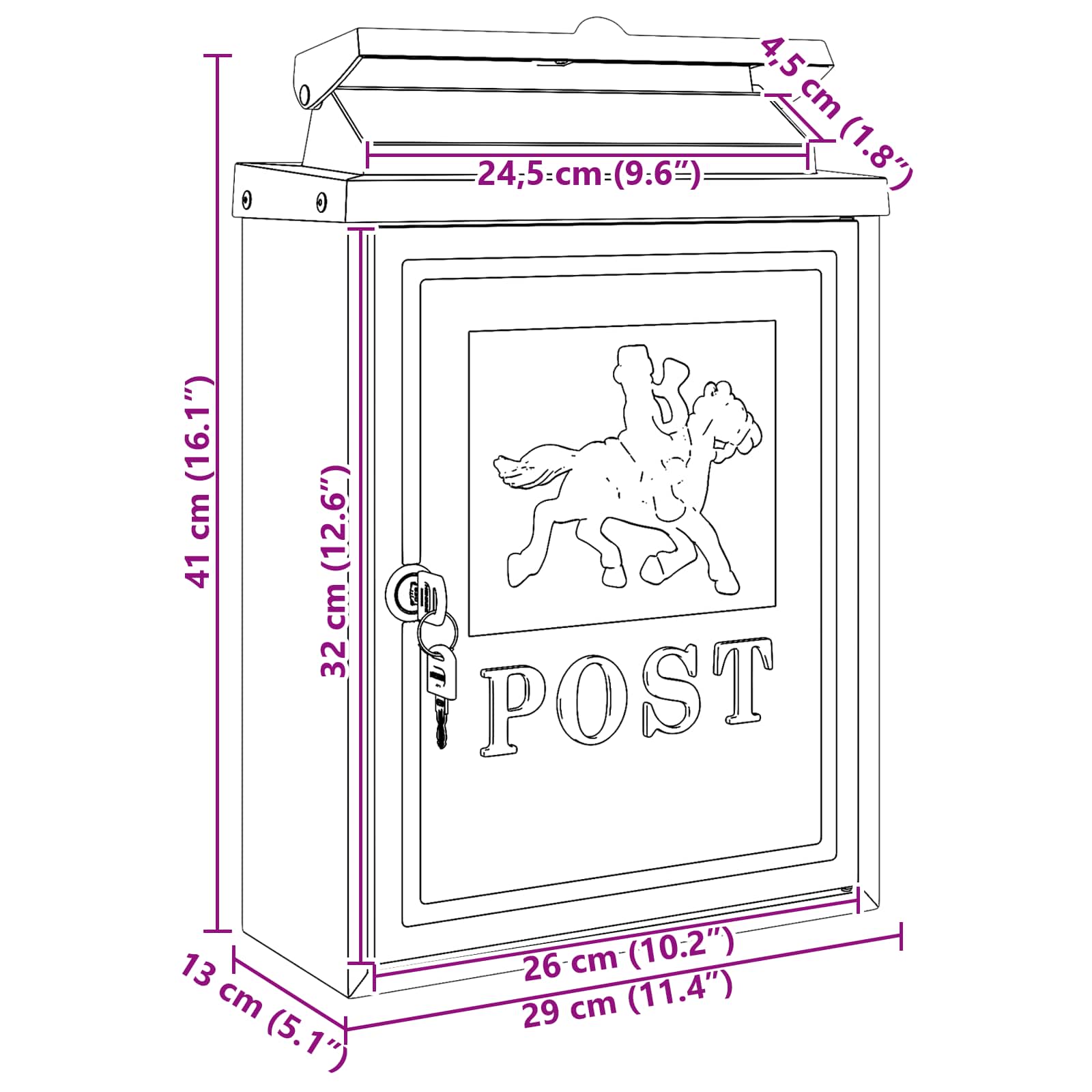 Wall Mounted Mailbox Black 29 x 13 x 41 cm Cast Aluminum