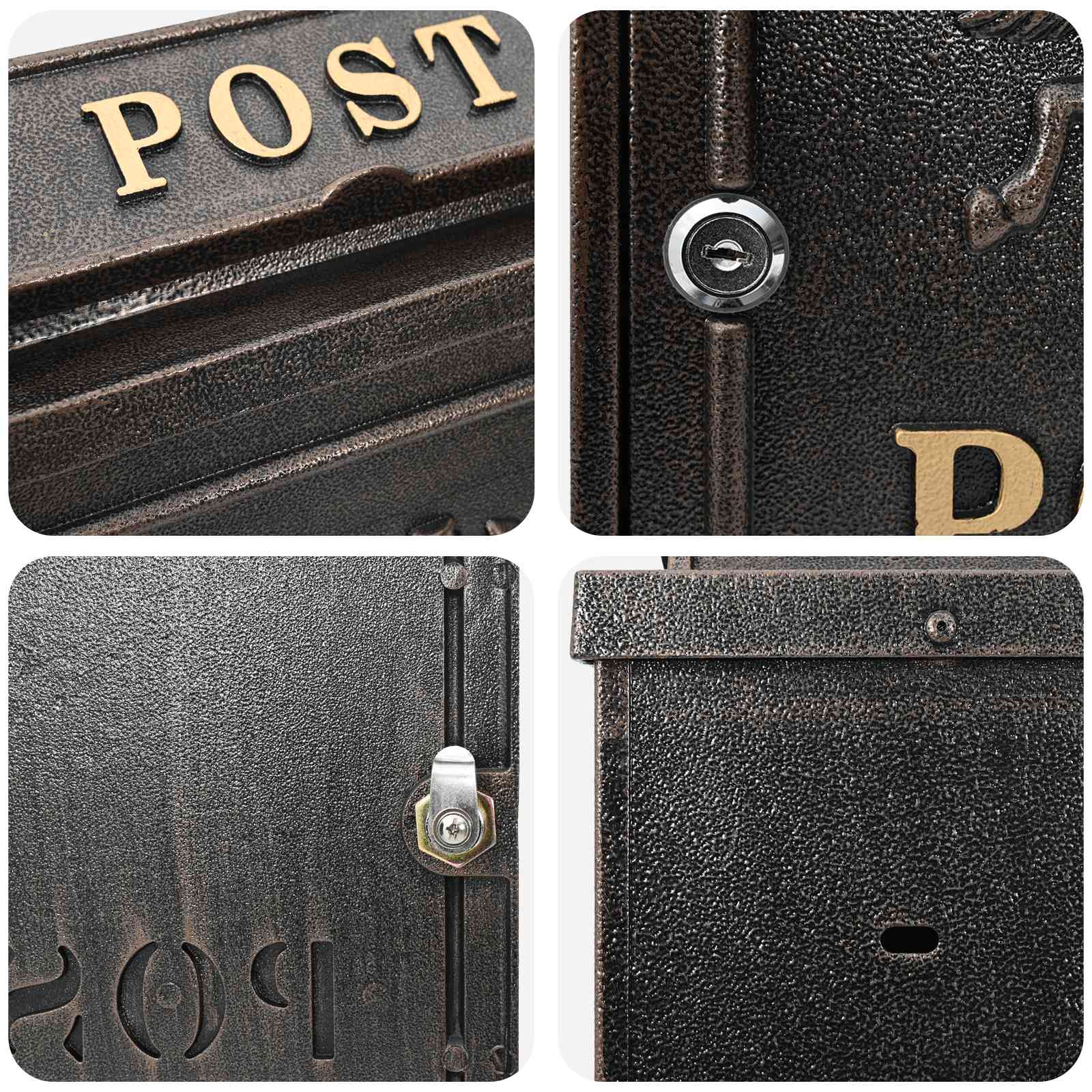 Wall Mounted Mailbox Bronze 29 x 13 x 41 cm Cast Aluminum