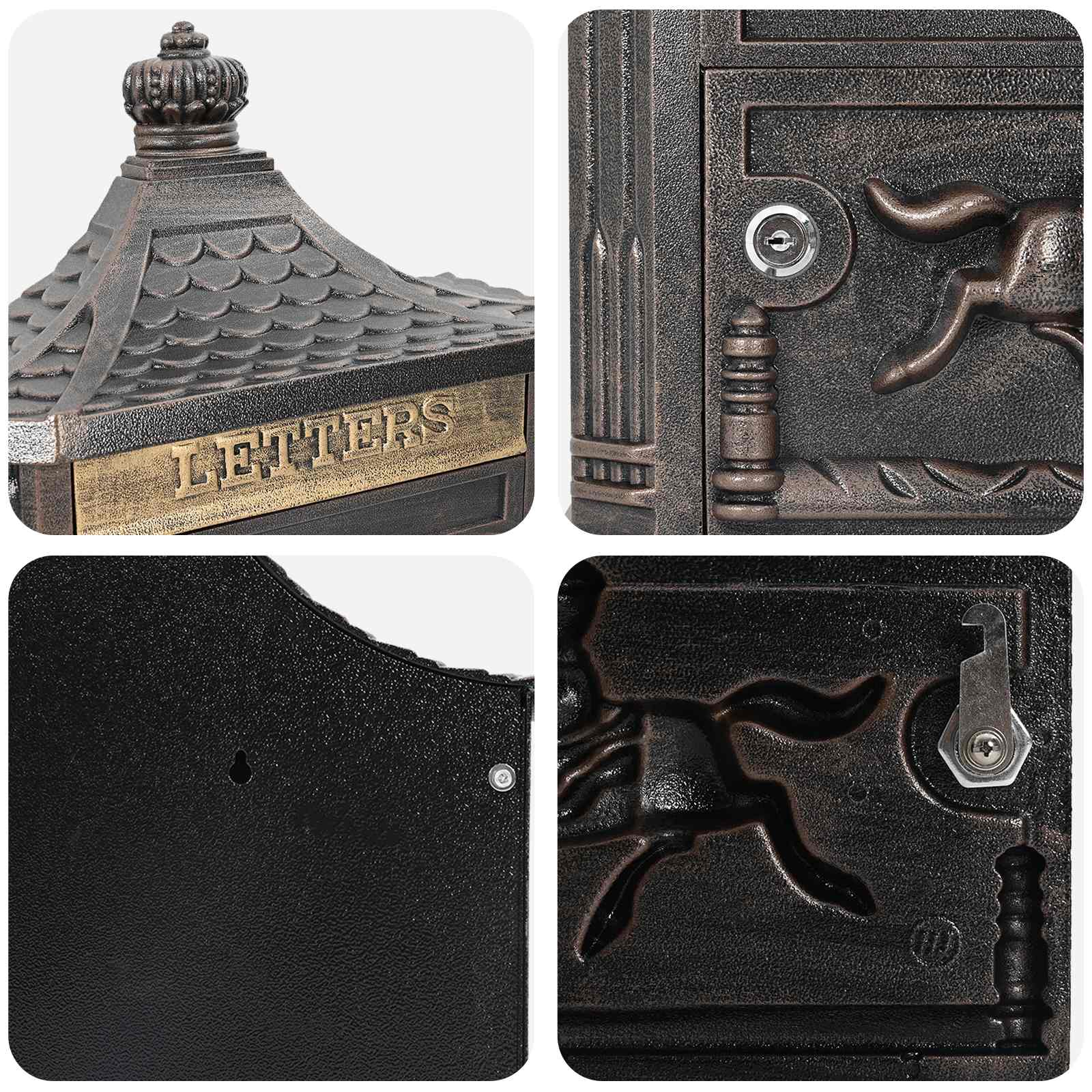 Wall Mounted Mailbox Bronze 40.5 x 16 x 45 cm Cast Aluminum