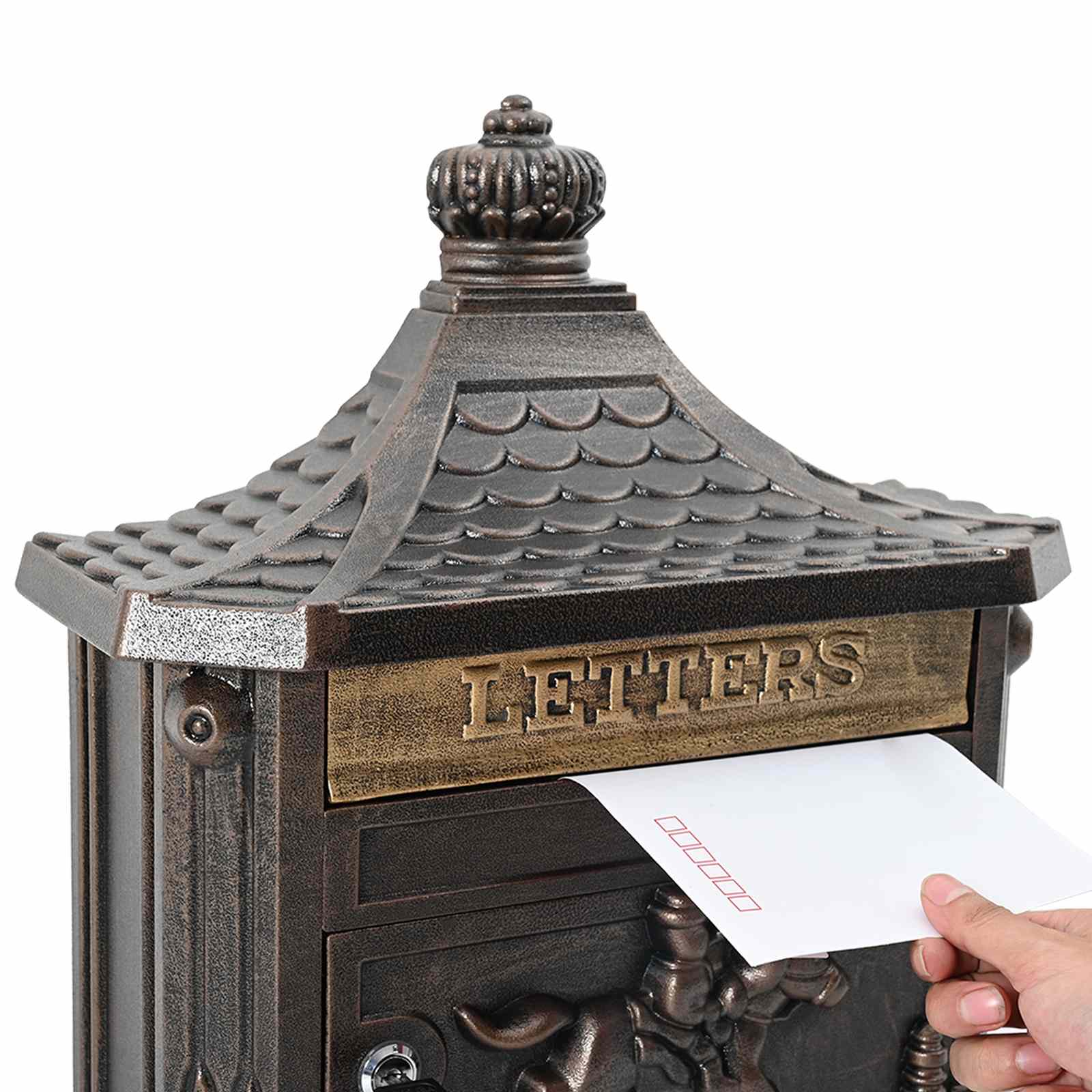 Wall Mounted Mailbox Bronze 40.5 x 16 x 45 cm Cast Aluminum