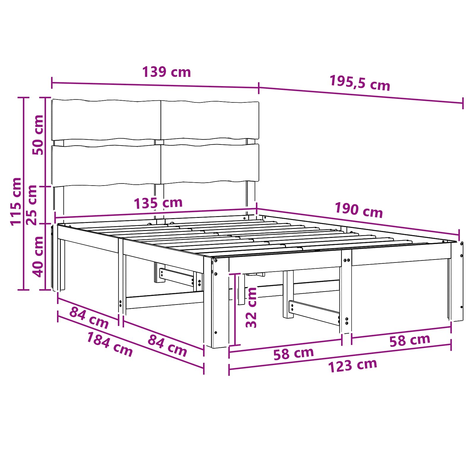 Double bed frame with headboard ROSTOCK Natural 135 x 190 cm