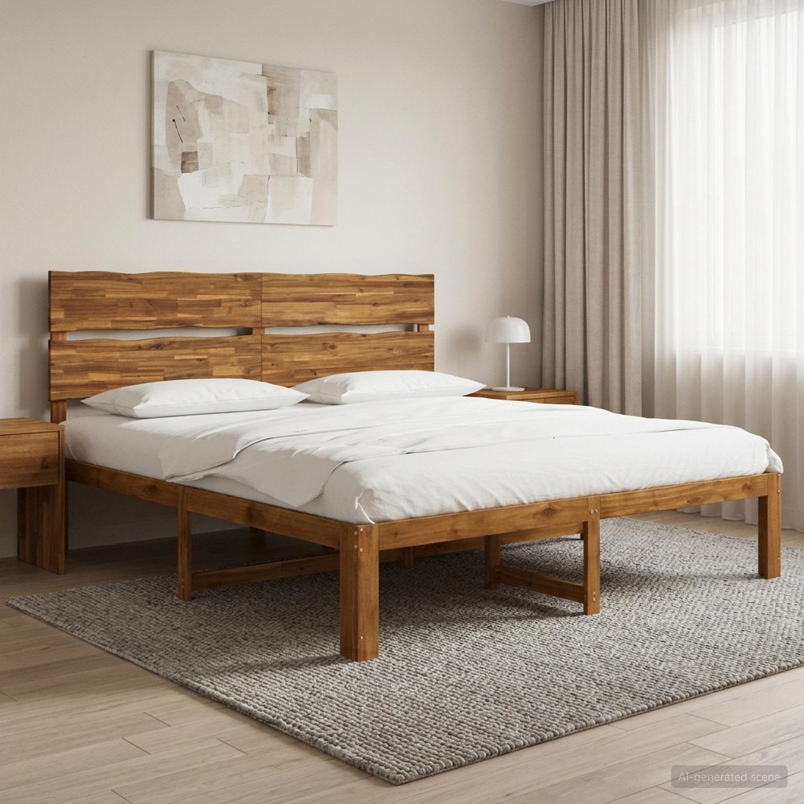 Double bed frame with headboard ROSTOCK Natural 180 x 200 cm