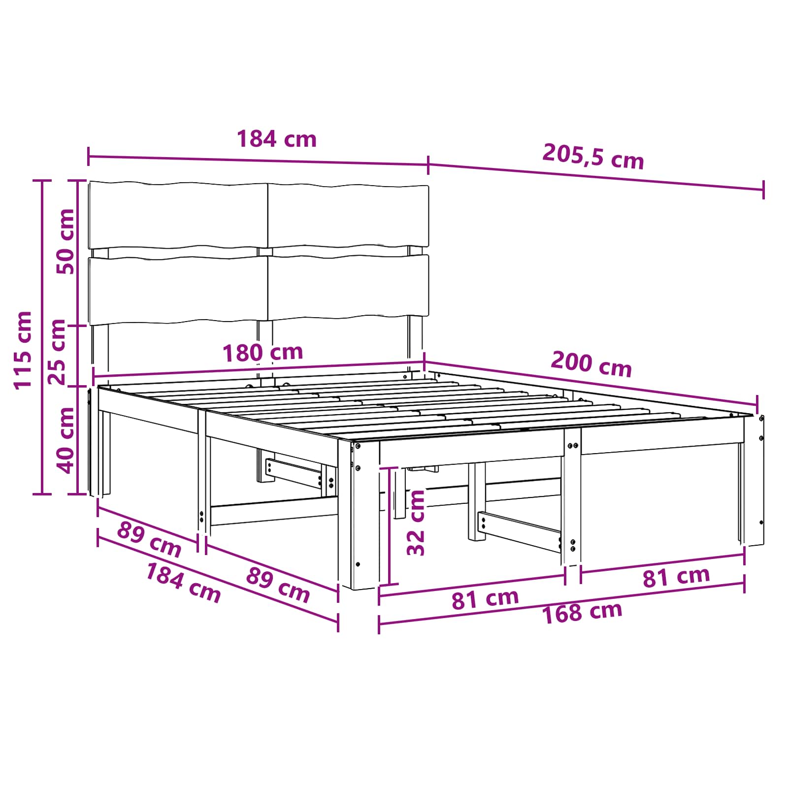 Double bed frame with headboard ROSTOCK Natural 180 x 200 cm