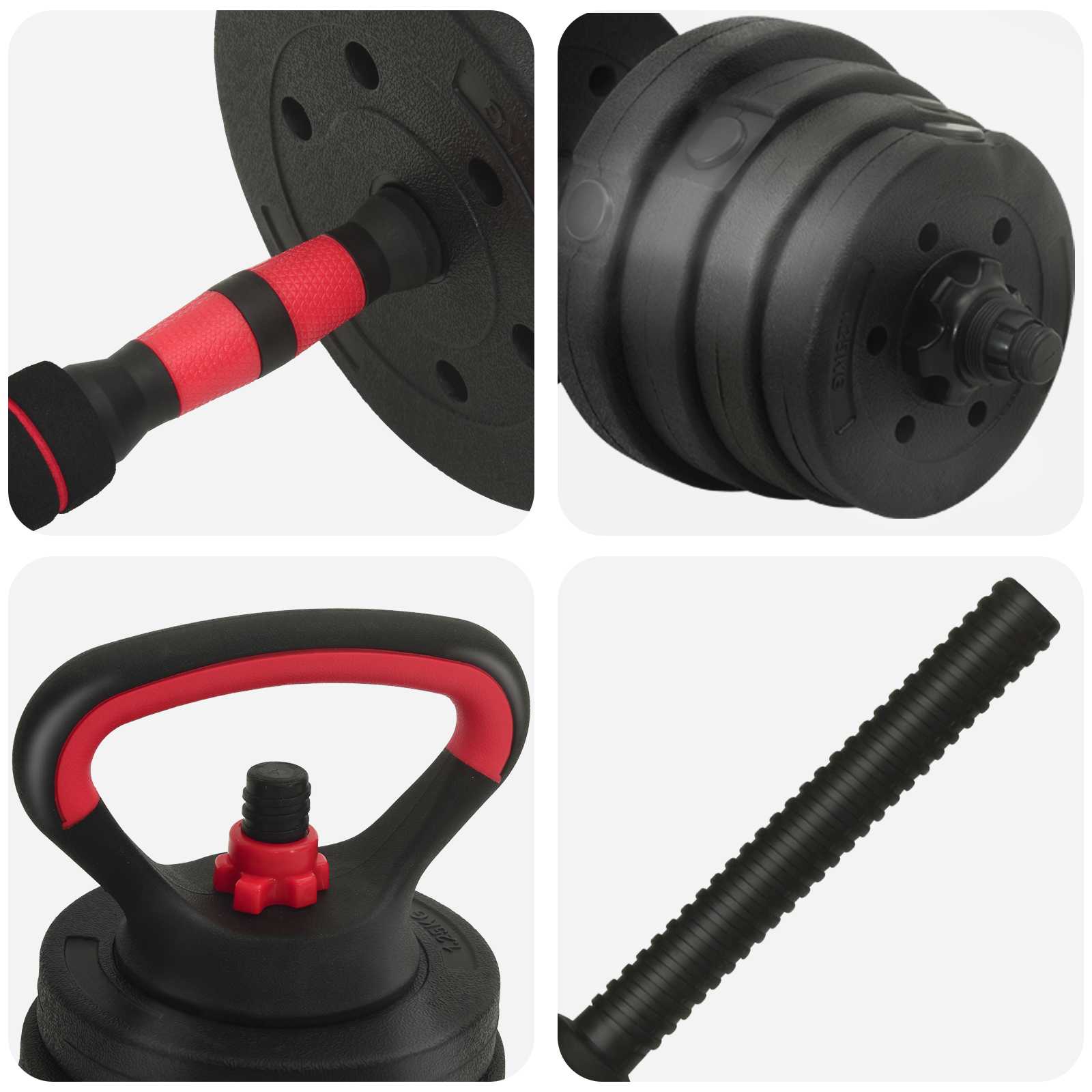 2-in-1 Dumbbell Barbell Set 30kg Black and Red