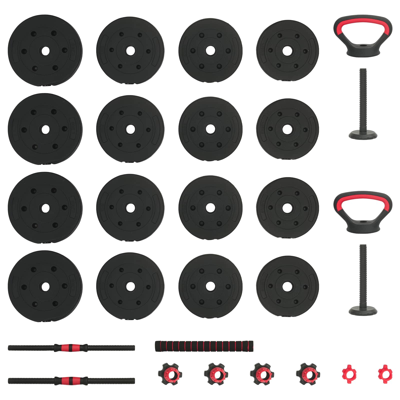 2-in-1 Dumbbell Barbell Set 30kg Black and Red
