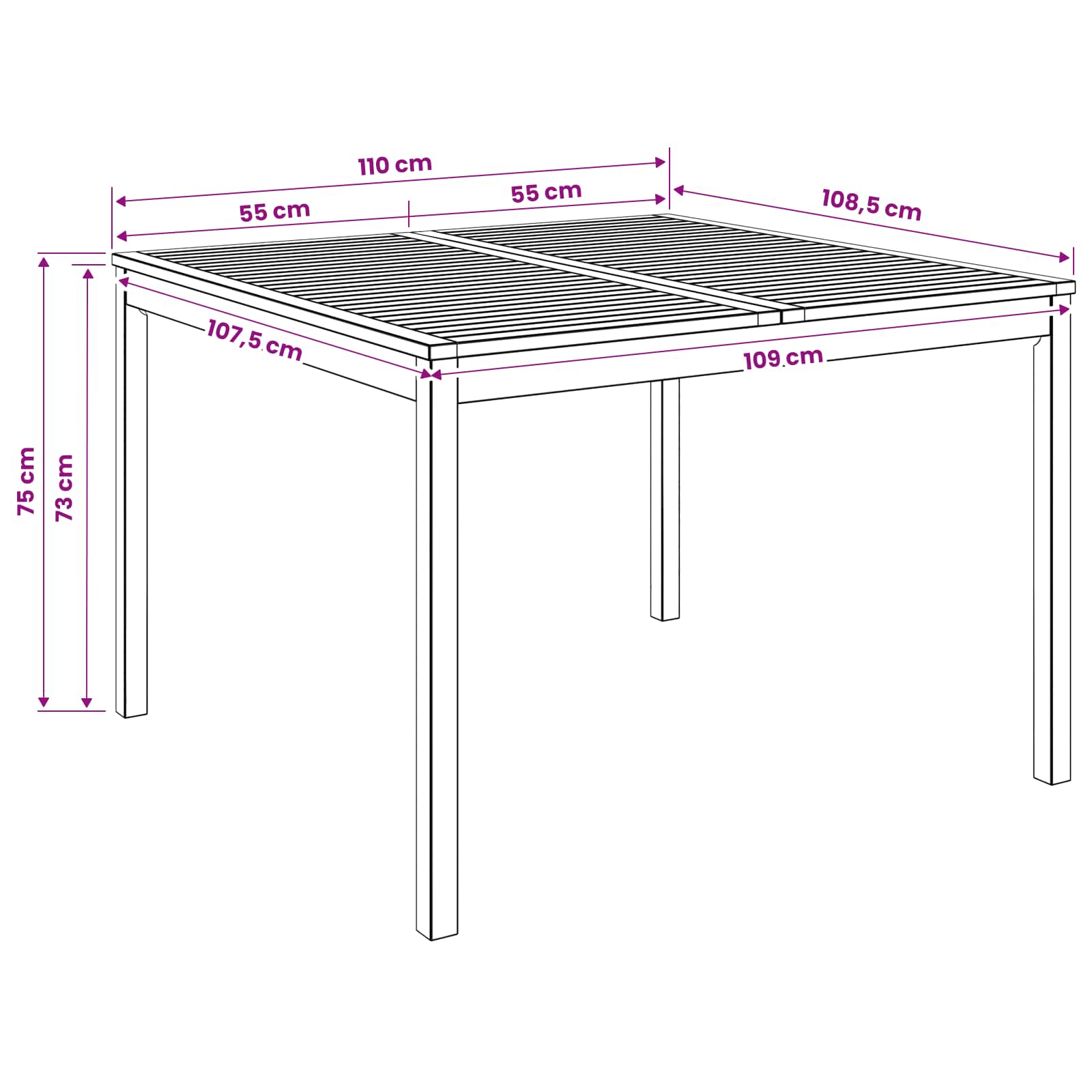 Garden Dinner Table Natural 110 x 108.5 x 75 cm