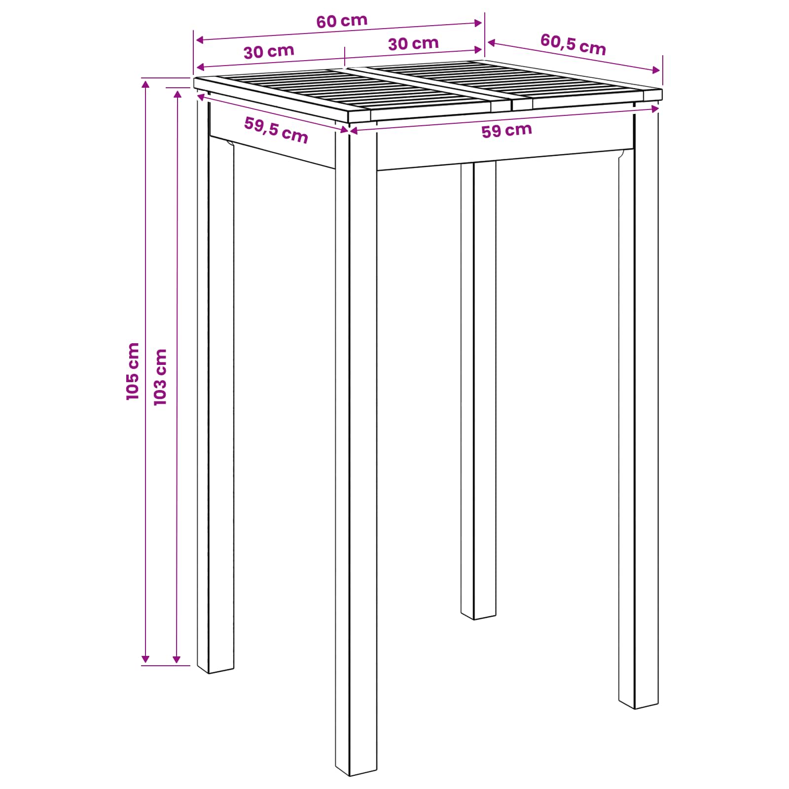 Garden Bar Table Natural 60 x 60.5 x 105 cm Solid Acacia Wood