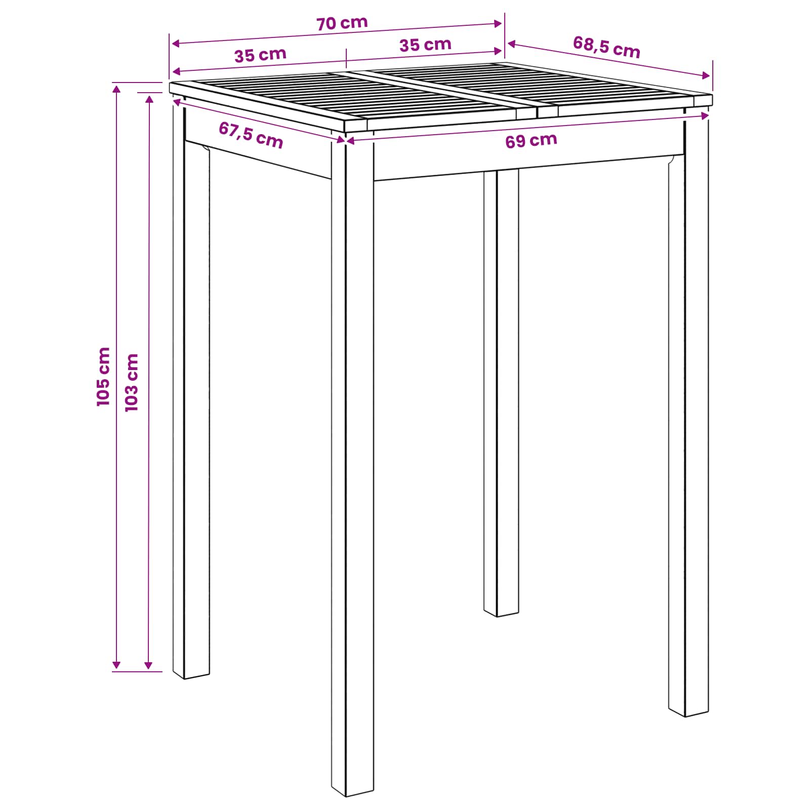 Garden Bar Table Natural 70 x 68.5 x 105 cm Solid Acacia Wood