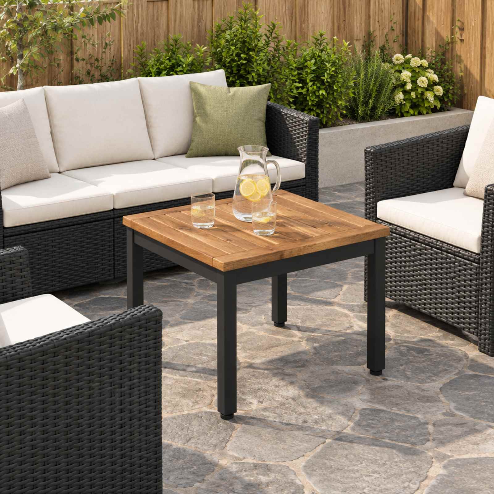 Coffee Table Natural and Black 40 x 40.5 x 36 cm