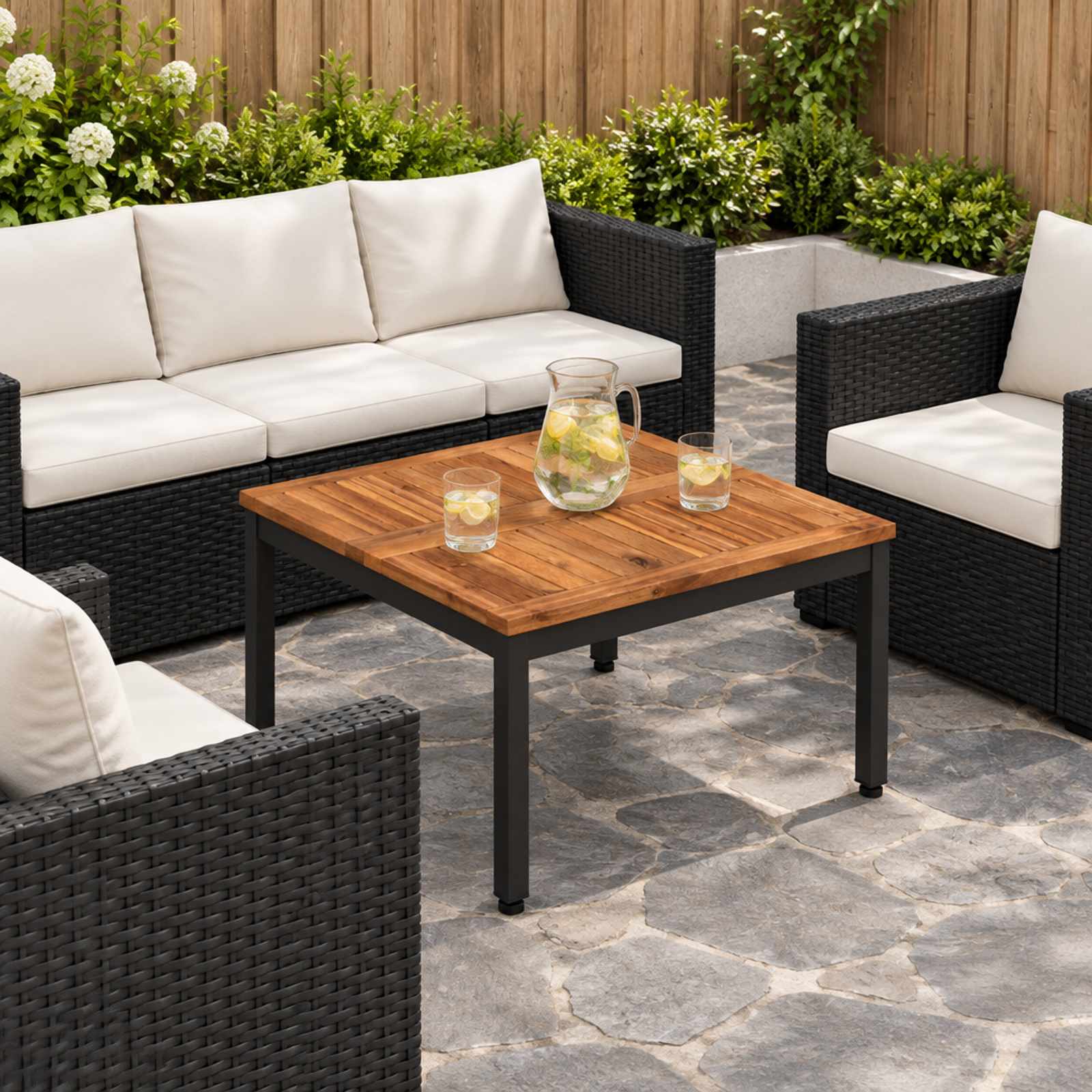 Coffee Table Natural and Black 60 x 60.5 x 36 cm
