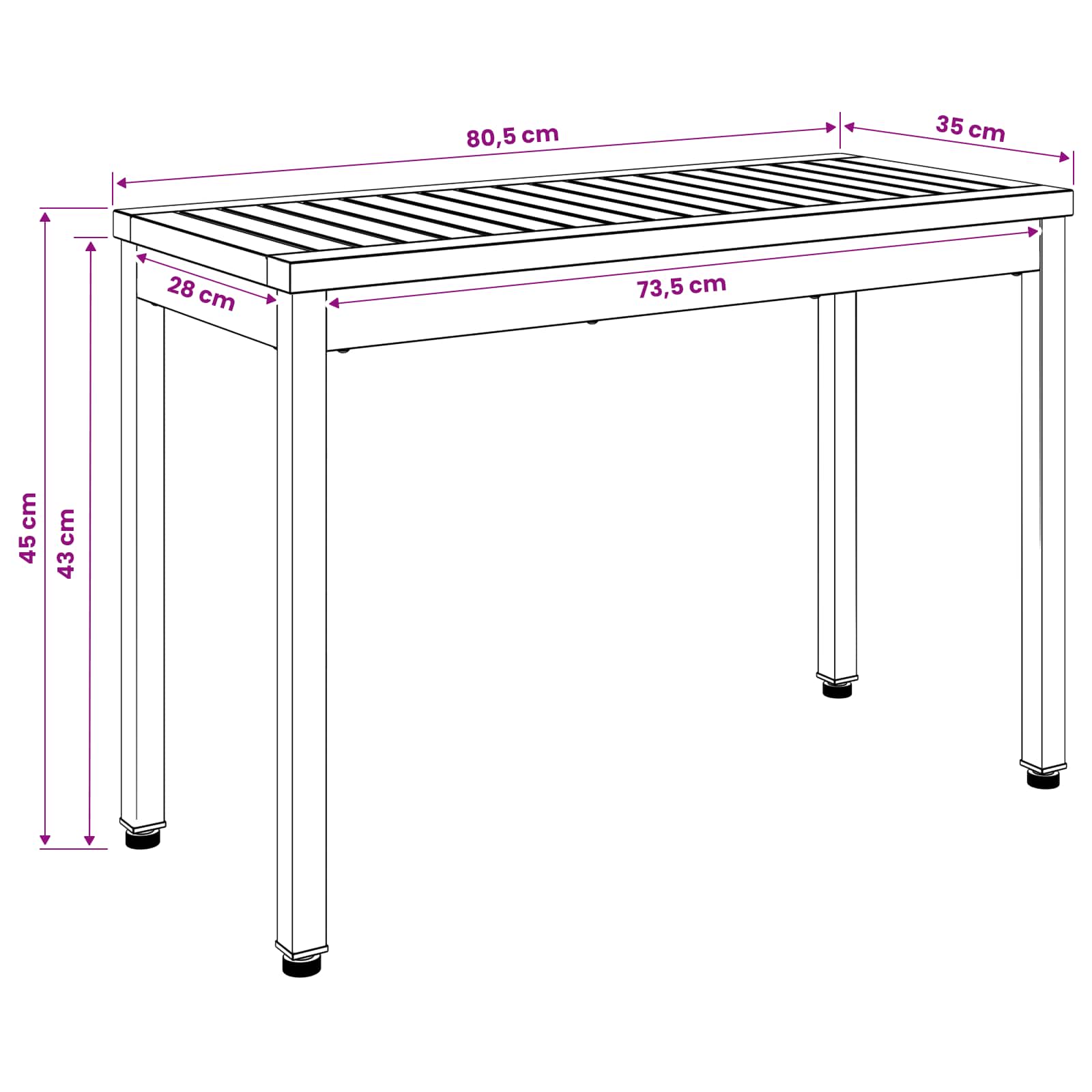 Garden Bench 80.5 x 35 x 45 cm Solid Acacia Wood Rectangular