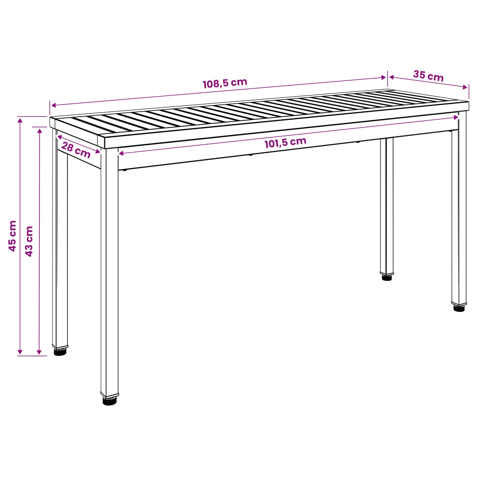 Garden Bench 108.5 x 35 x 45 cm Solid Acacia Wood Rectangular