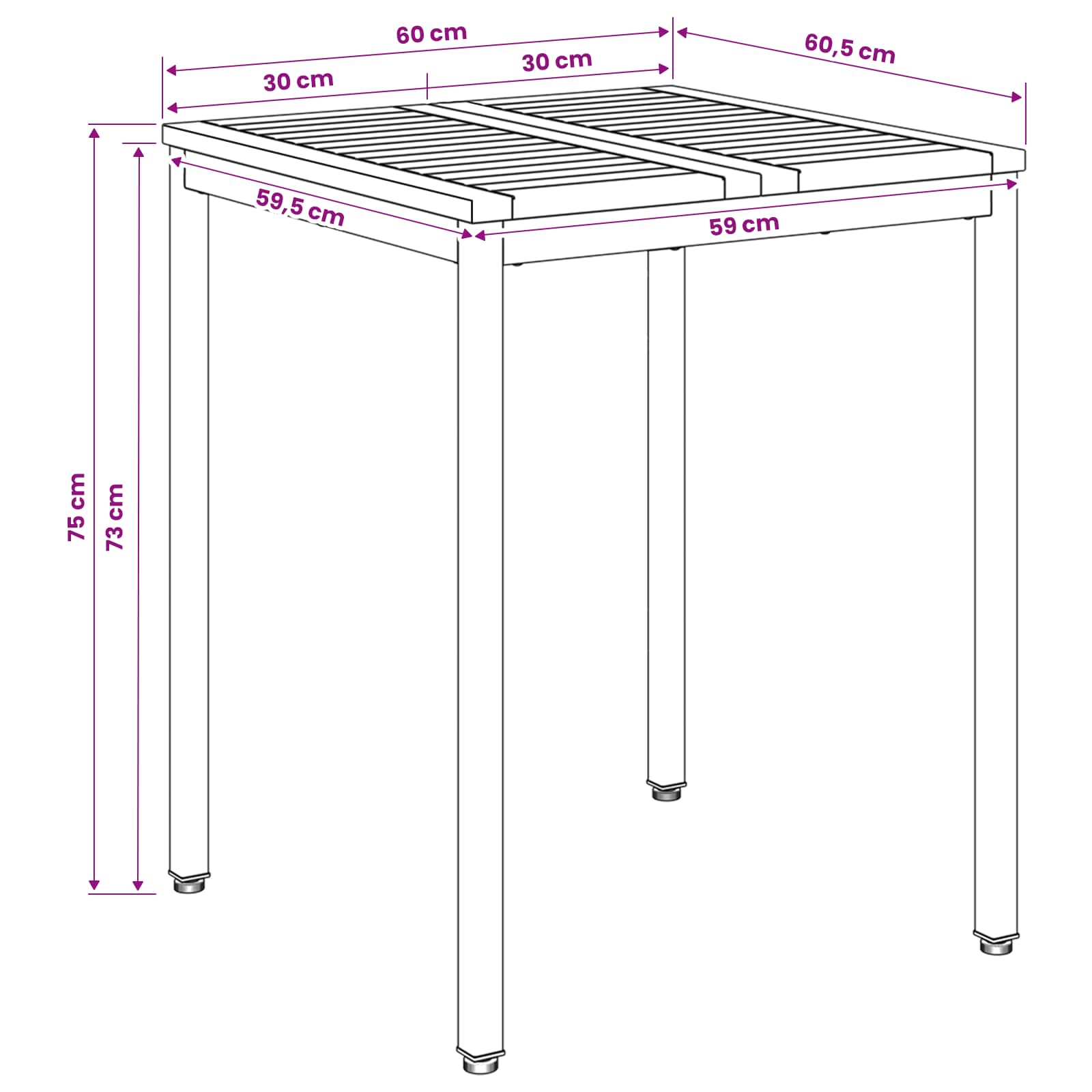 Garden Dinner Table Natural and Black 60 x 60.5 x 75 cm