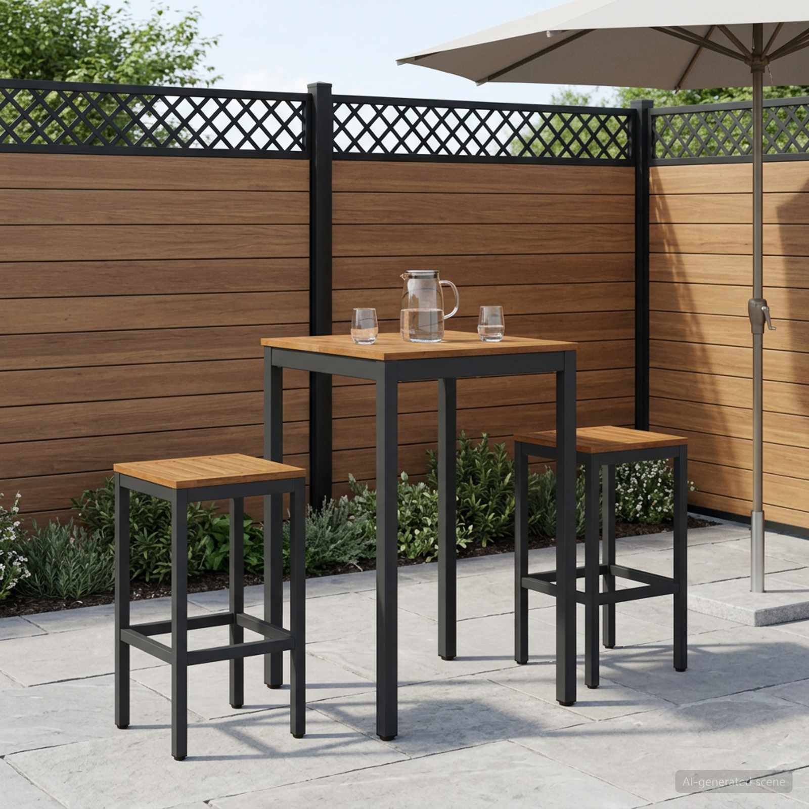 Garden Bar Table Natural and Black 60 x 60.5 x 105 cm