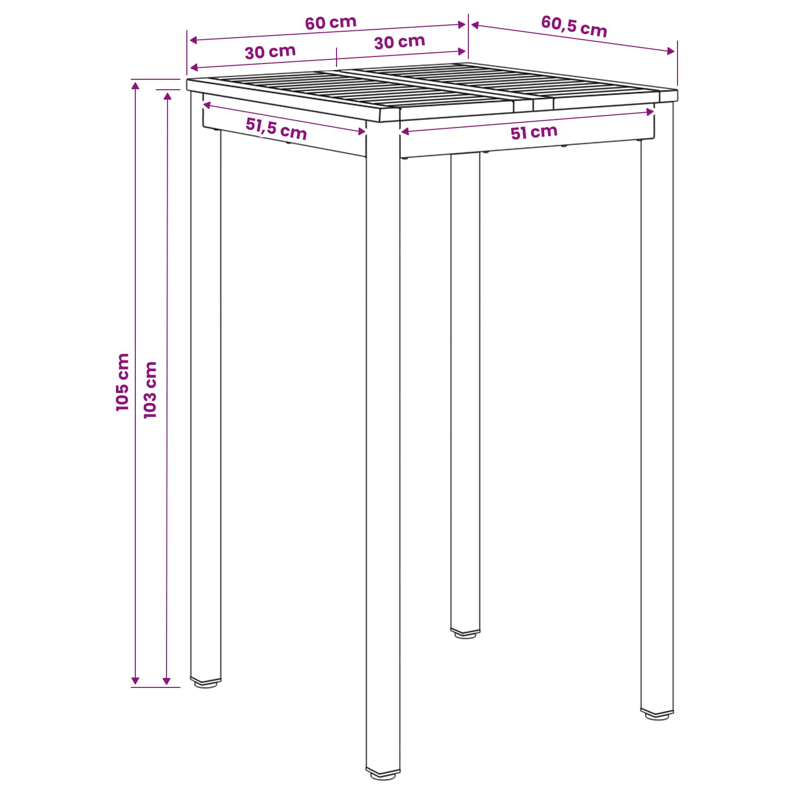 Garden Bar Table Natural and Black 60 x 60.5 x 105 cm