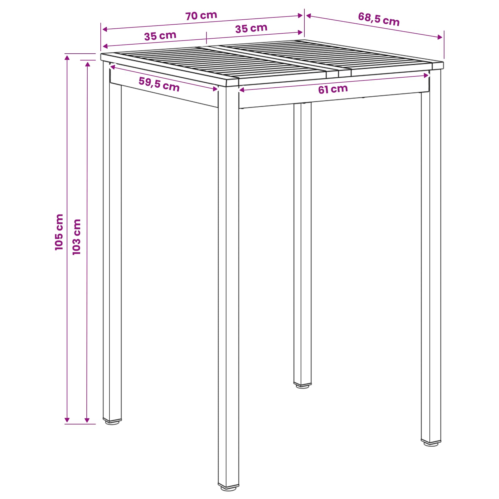 Garden Bar Table Natural and Black 70 x 68.5 x 105 cm