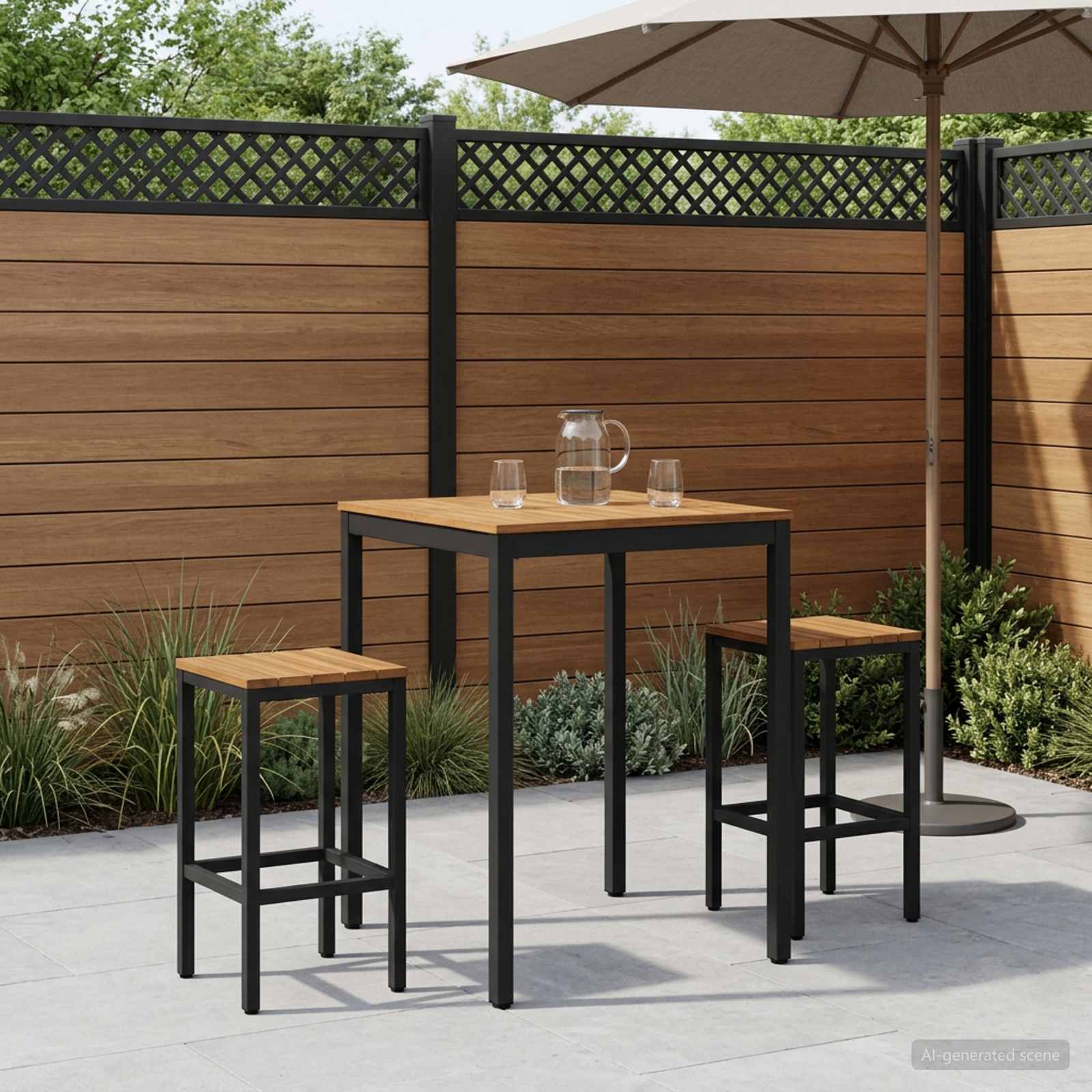 Garden Bar Table Natural and Black 80 x 80.5 x 105 cm