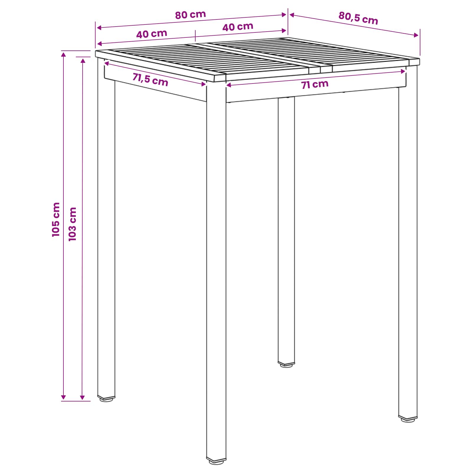 Garden Bar Table Natural and Black 80 x 80.5 x 105 cm