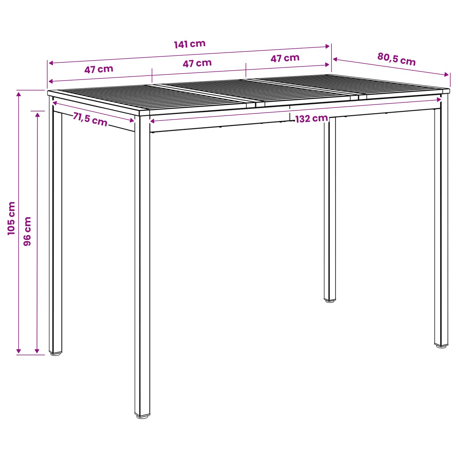 Garden Bar Table Natural and Black 141 x 80.5 x 105 cm