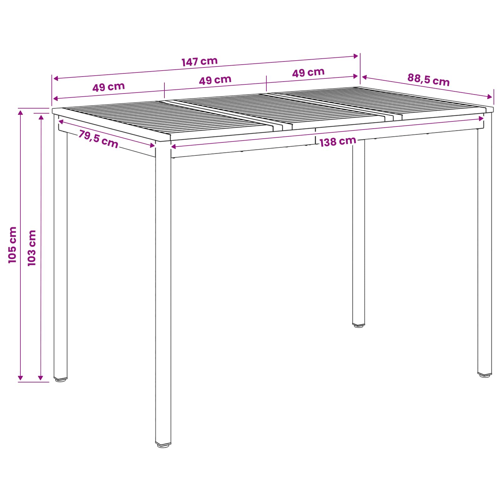 Garden Bar Table Natural and Black 147 x 88.5 x 105 cm
