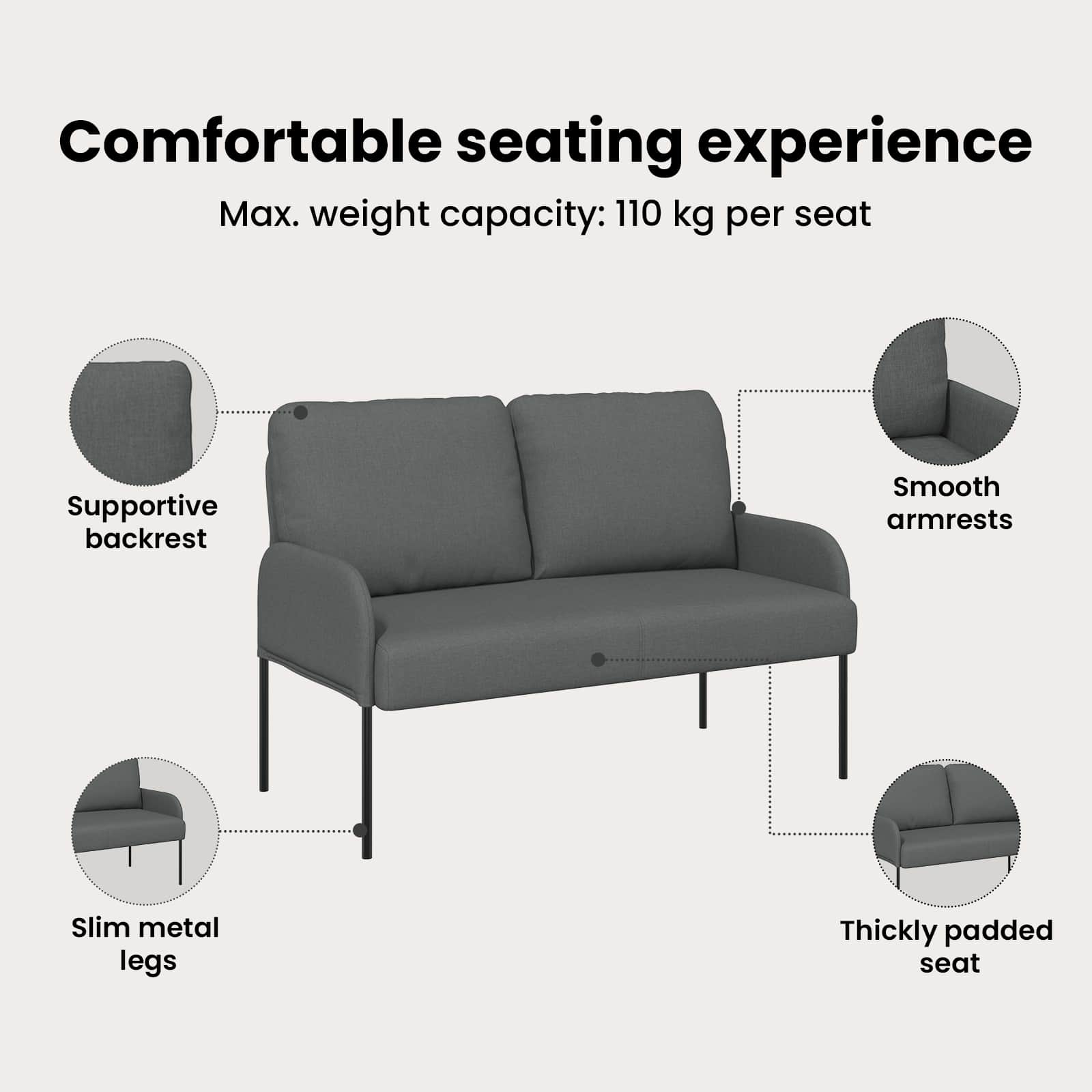 Sofas with Cushion 110cm Dark Grey Plywood