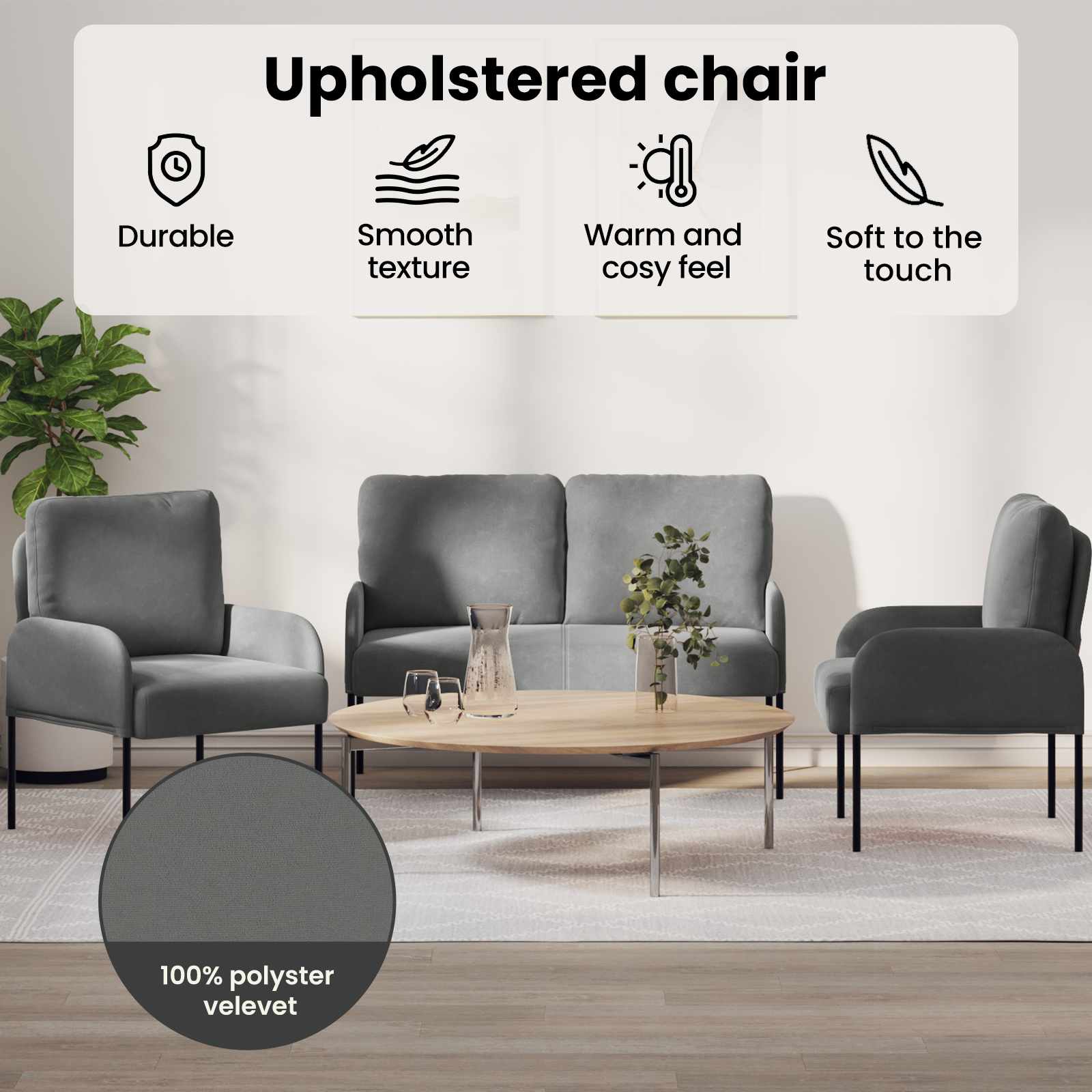 Sofa Sets with Cushion 3 pcs Dark Grey 115 x 56 x 80 cm Plywood