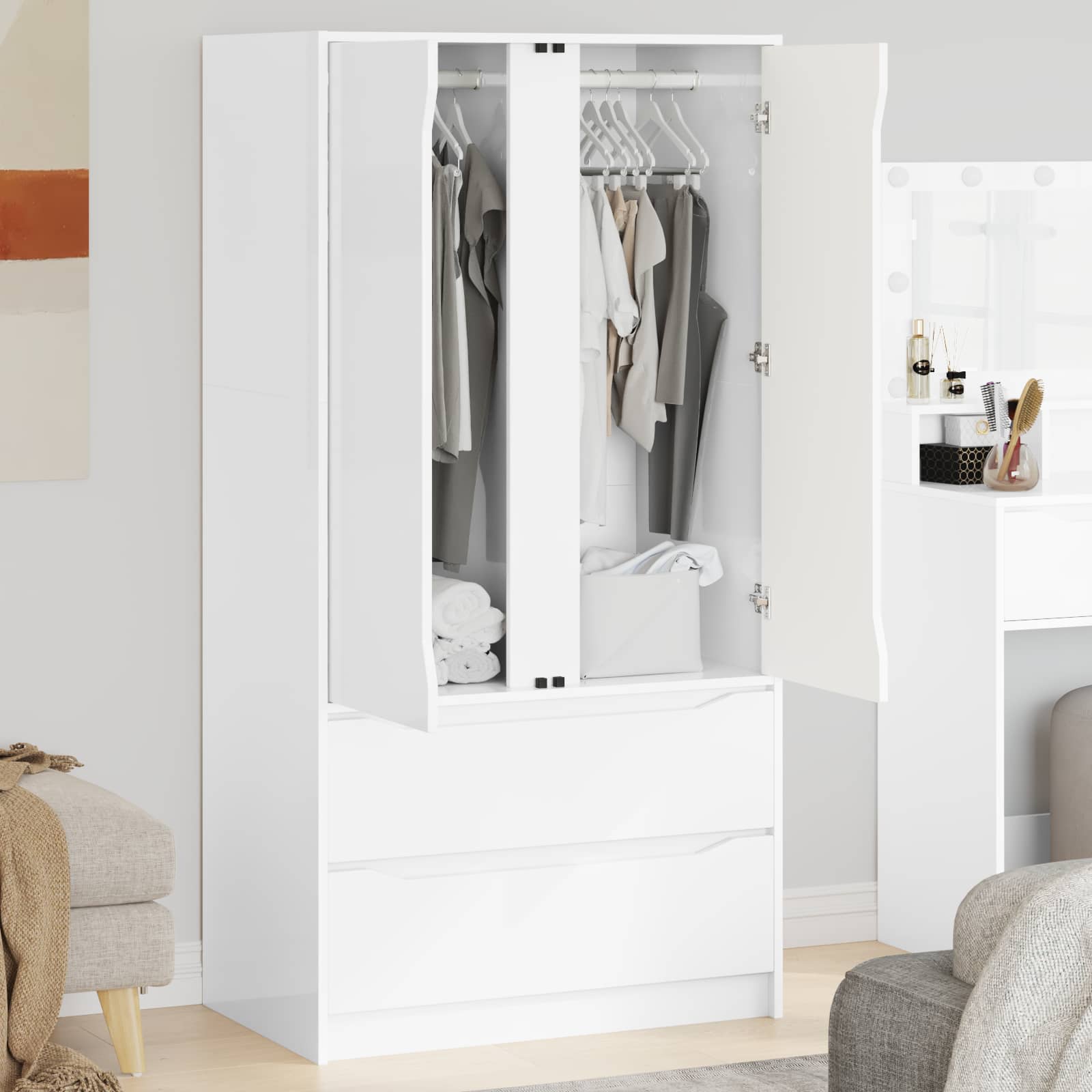 Wardrobe with Drawer White 79.5 x 49 x 156 cm Engineered Wood