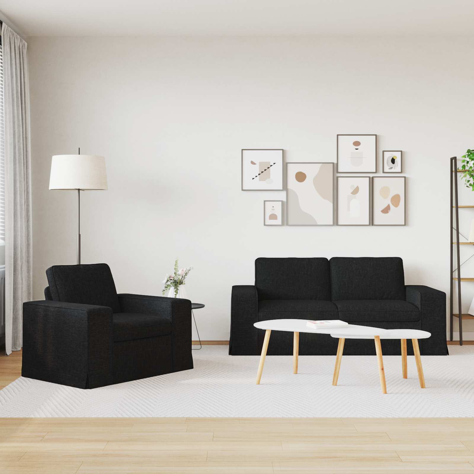 Sofa Set 2 pcs Black 182 x 80 x 82 cm Fabric