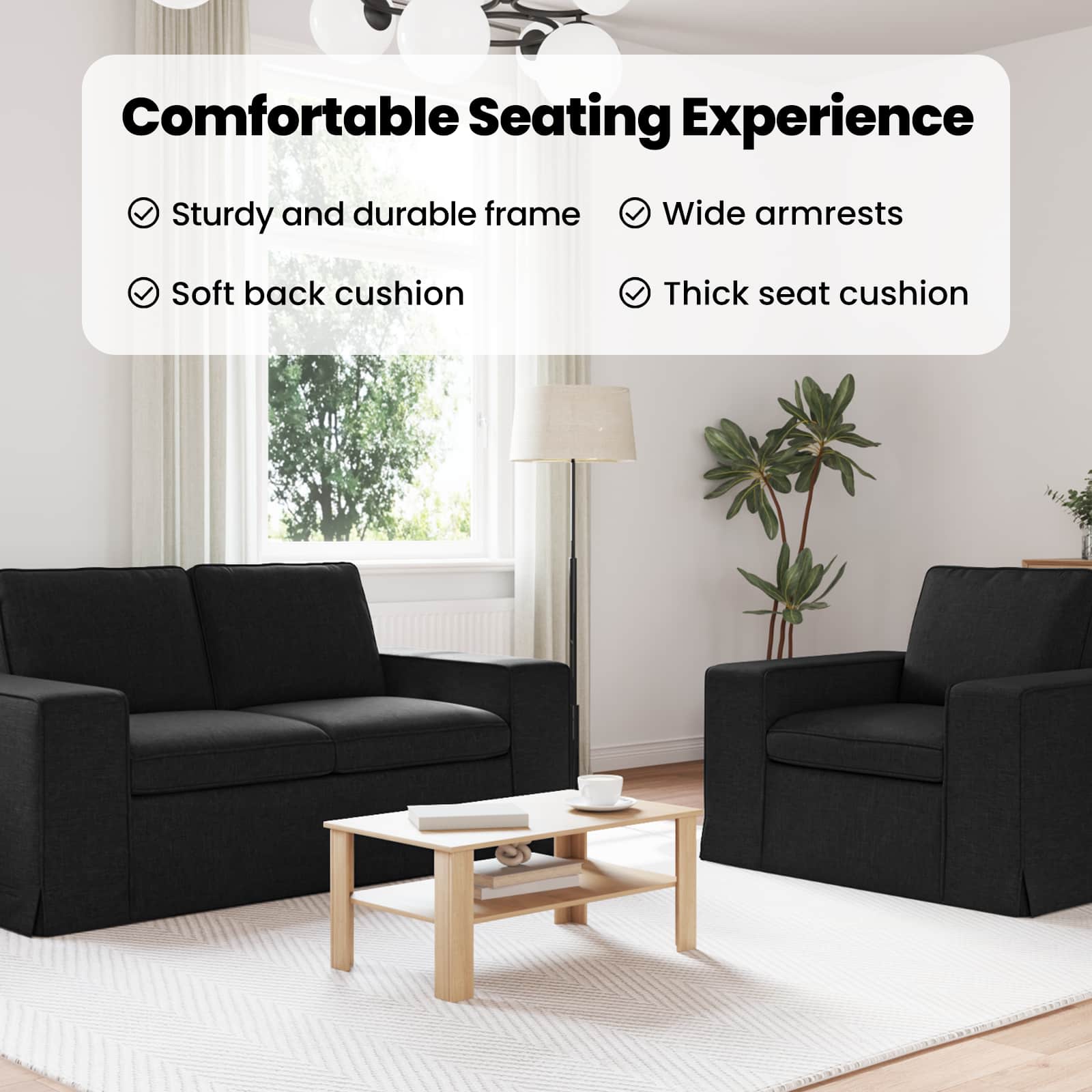 Sofa Set 2 pcs Black 182 x 80 x 82 cm Fabric