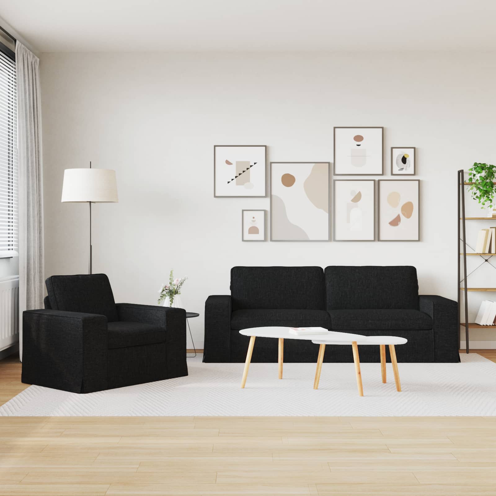 Sofa Set 2 pcs Black 222 x 80 x 82 cm Fabric