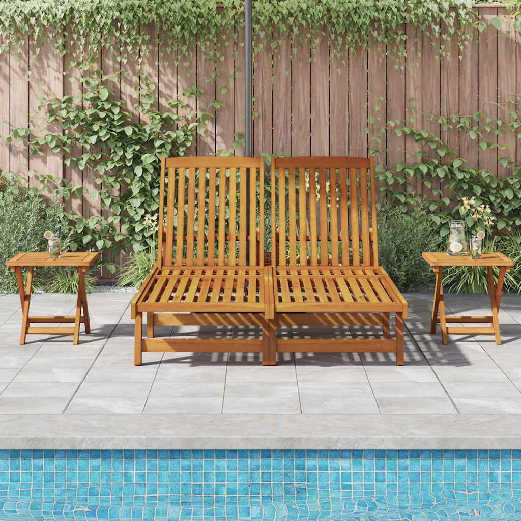 Sun Lounger Reclining Brown Solid Acacia Wood