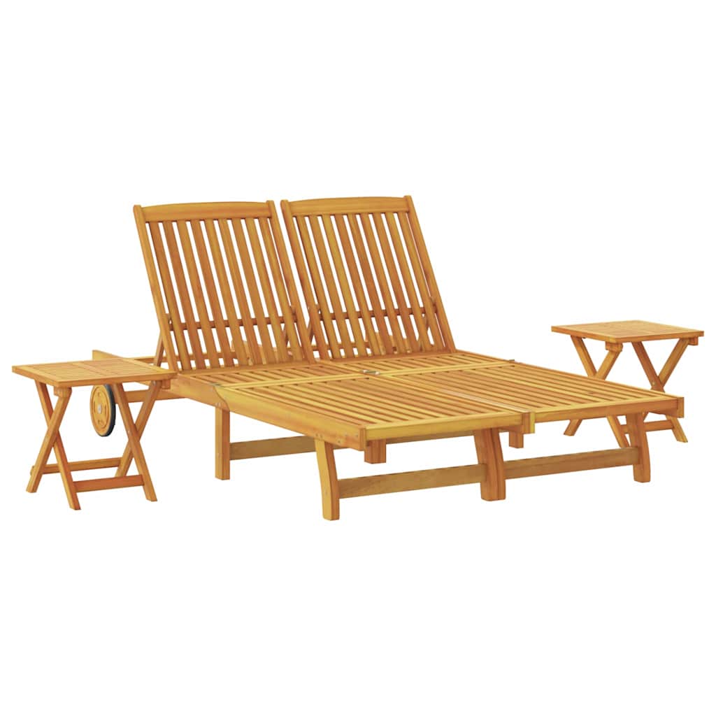 Sun Lounger Reclining Brown Solid Acacia Wood