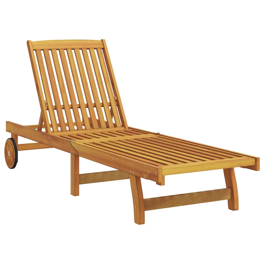 Sun Lounger Reclining Brown Solid Acacia Wood